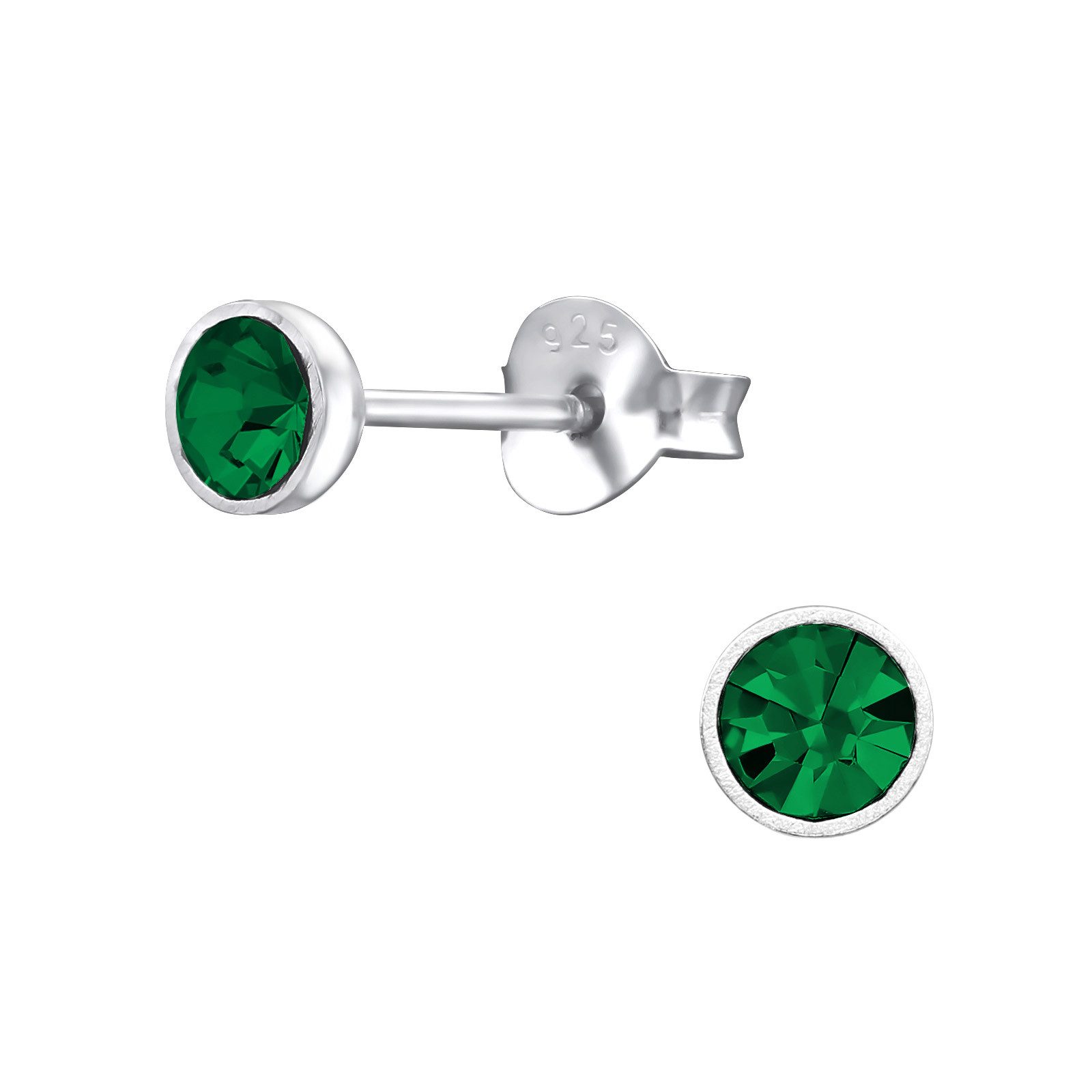 ALEXANDER YORK Paar Ohrstecker SILBER KRISTALL 4 mm I emerald, 2-tlg., 925 Sterling Silber