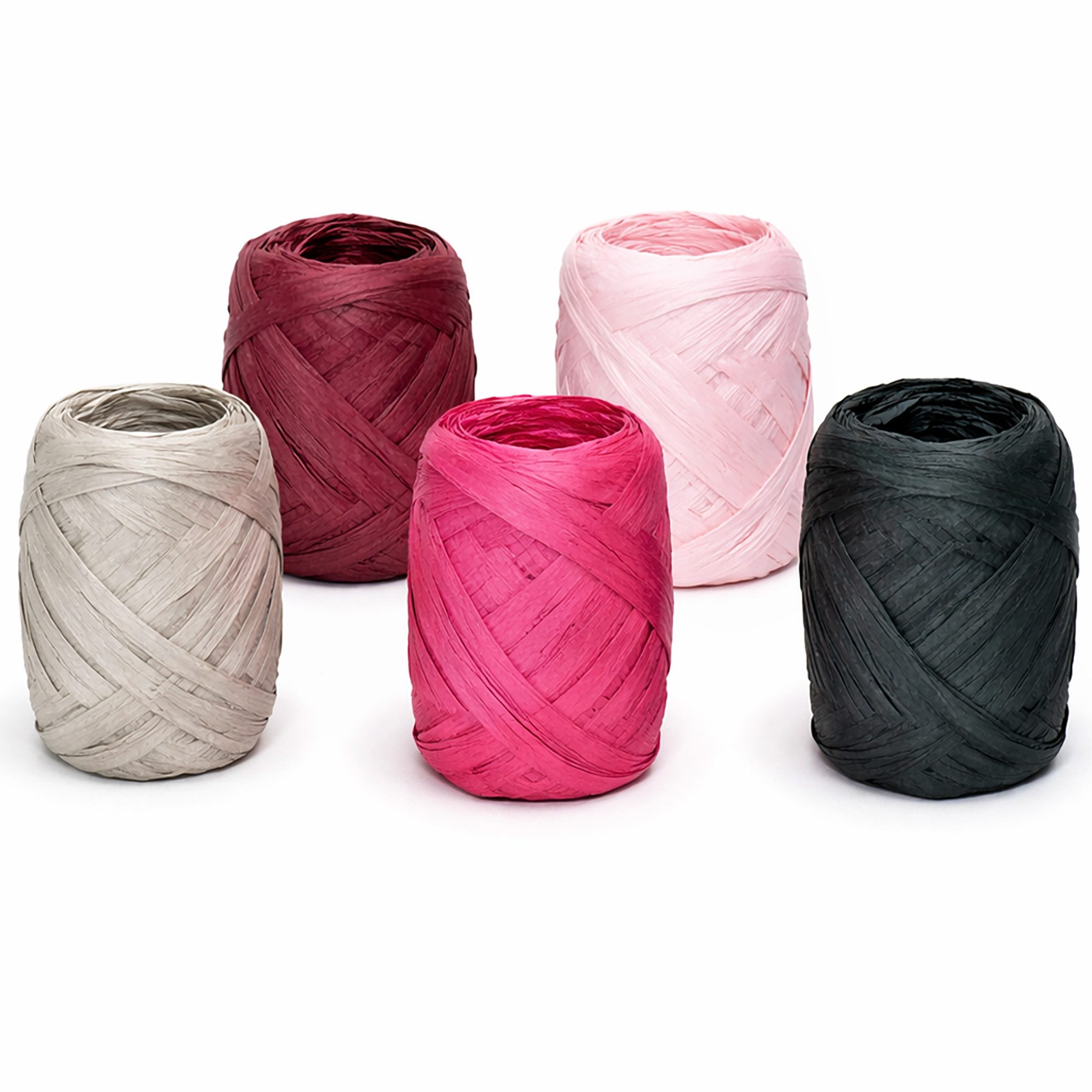 Creativery Bastelband, Papierband Raffiabast 5 Rollen Set je 20m Moody Romance Mix