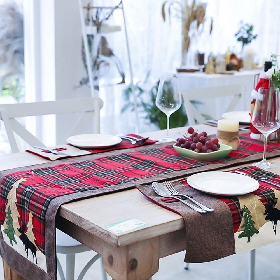 FELIXLEO Tischläufer Weihnachten Tischläufer 1,8 m Doppelschichten Büffel  Plaid Tischwäsche