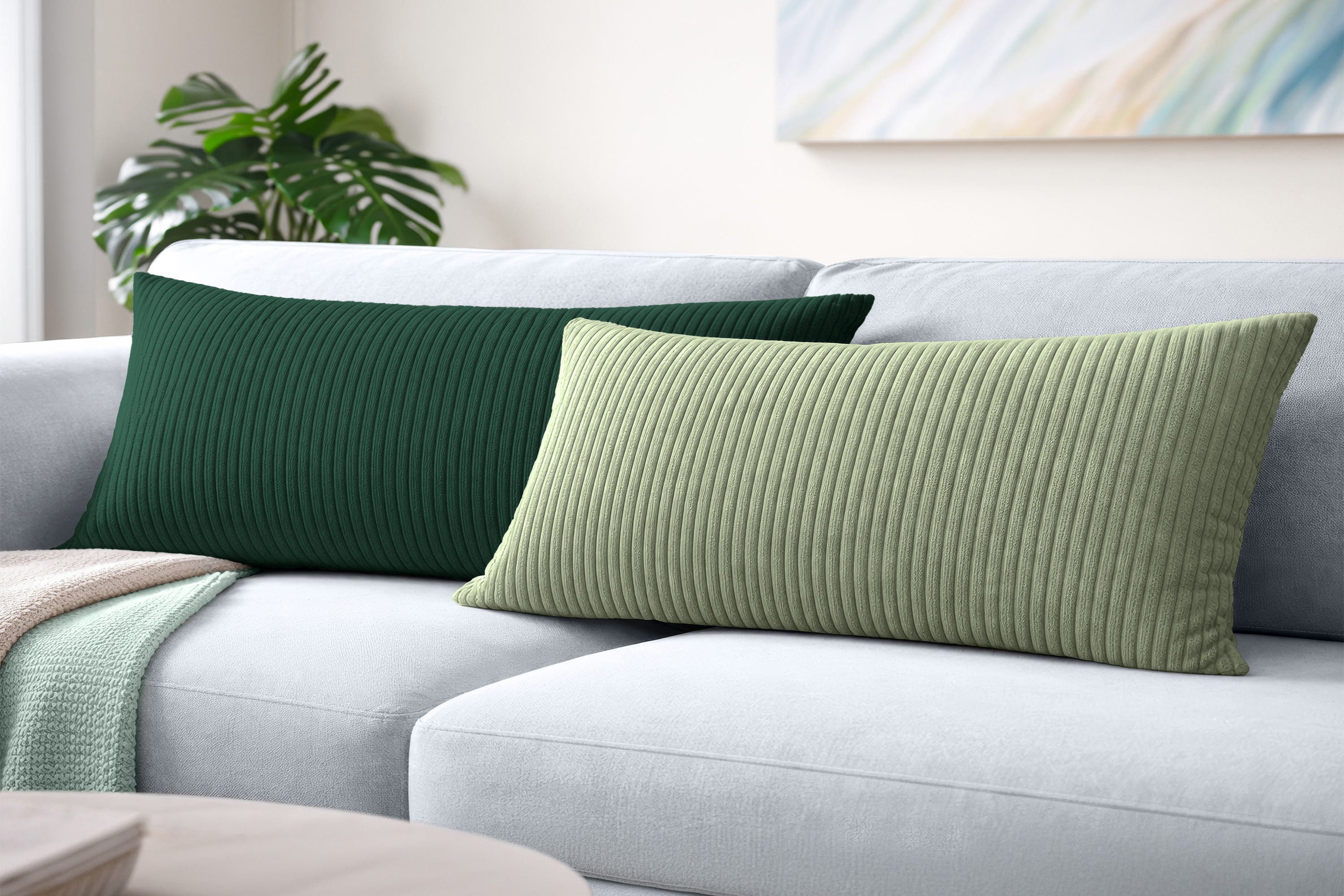 Amilian Kissenbezüge 40x80 cm 2er Set Cord-Optik Hotelverschluss - Zierkissenhülle Sofa, weich, pflegeleicht, formstabil