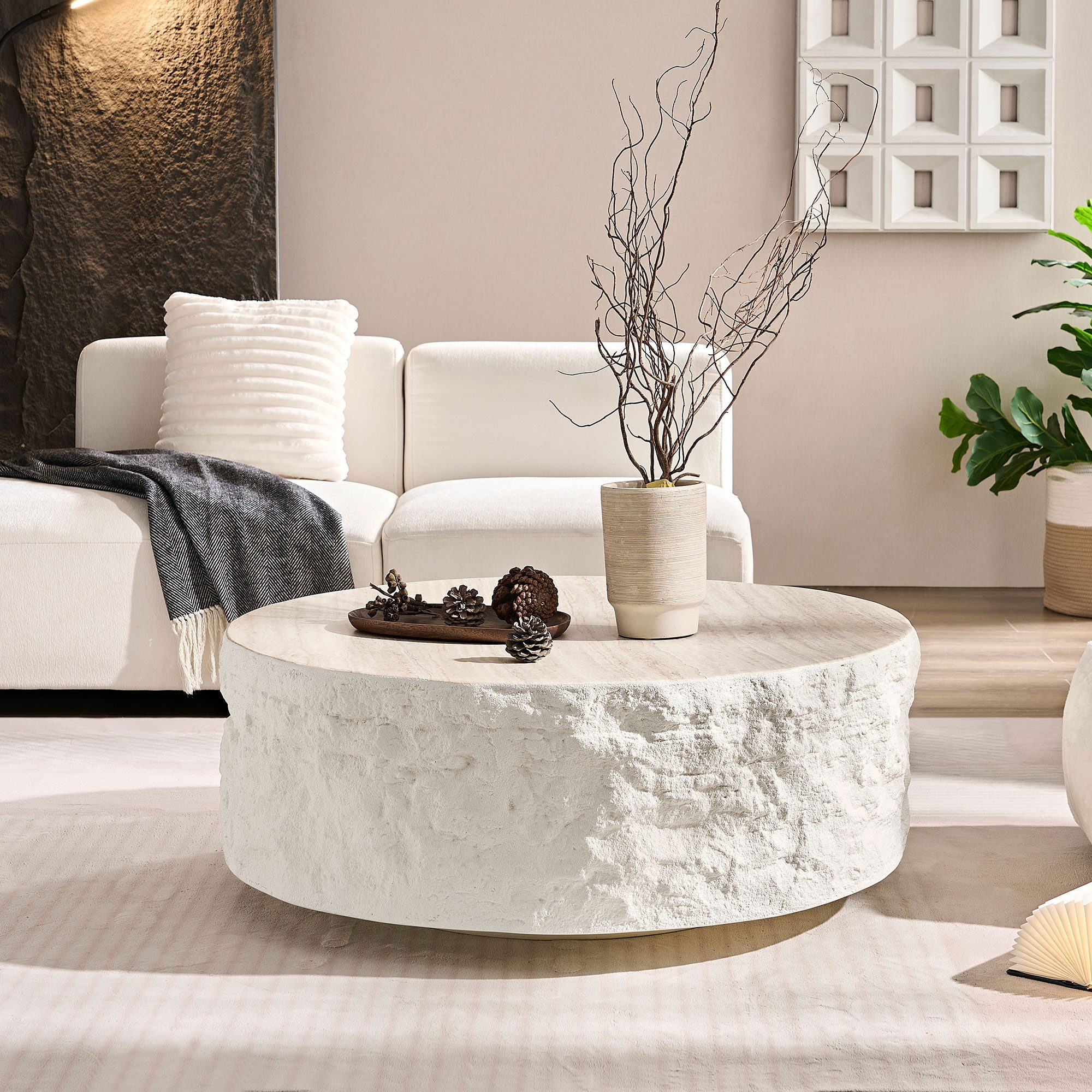 WILLIAMSPACE Couchtisch Column Runder Couchtisch aus Fiberglas mit Steinoptik (1 St)