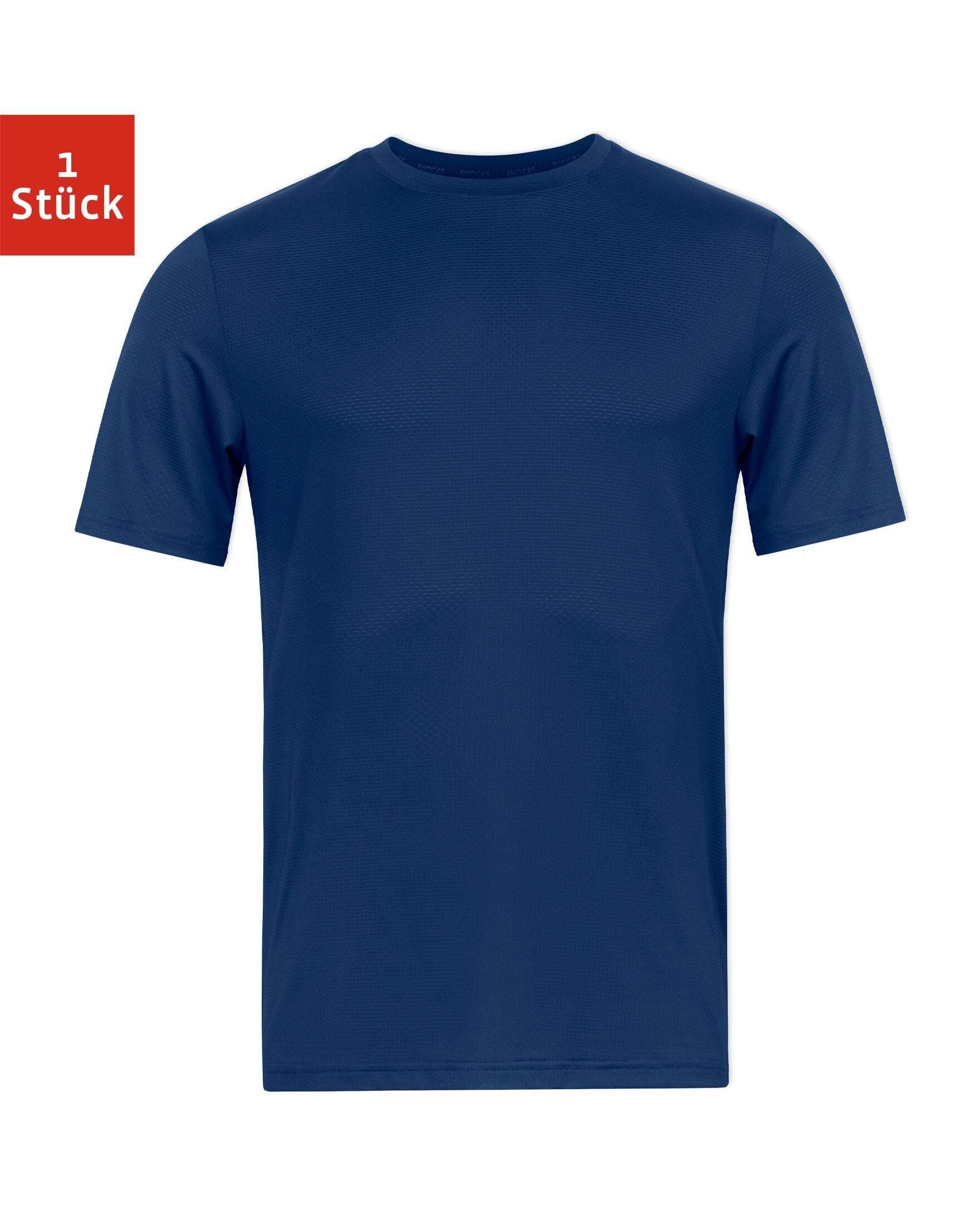 aus 50% (1-tlg) Funktionsshirt Sportshirt recyceltem Polyester schnelltrockend, anliegend, SNOCKS Baselayer Herren eng Dunkelblau