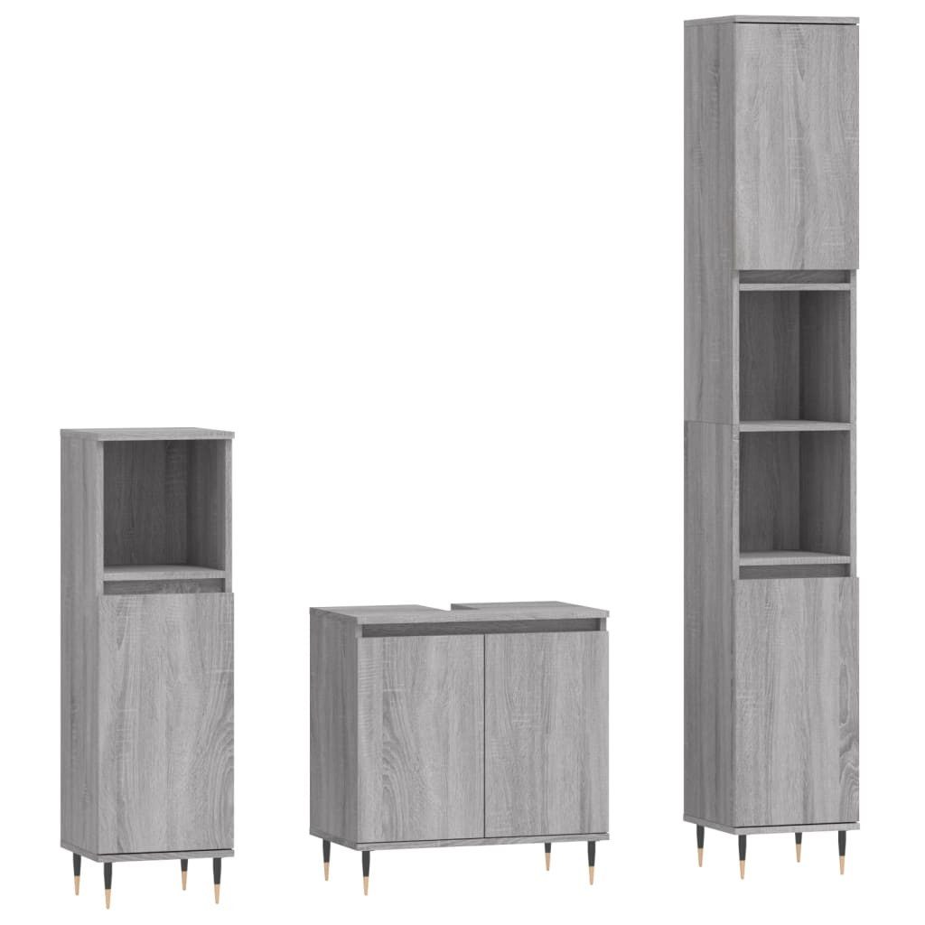 vidaXL Badezimmer-Set 3-tlg. Badmöbel-Set Grau Sonoma günstig online kaufen