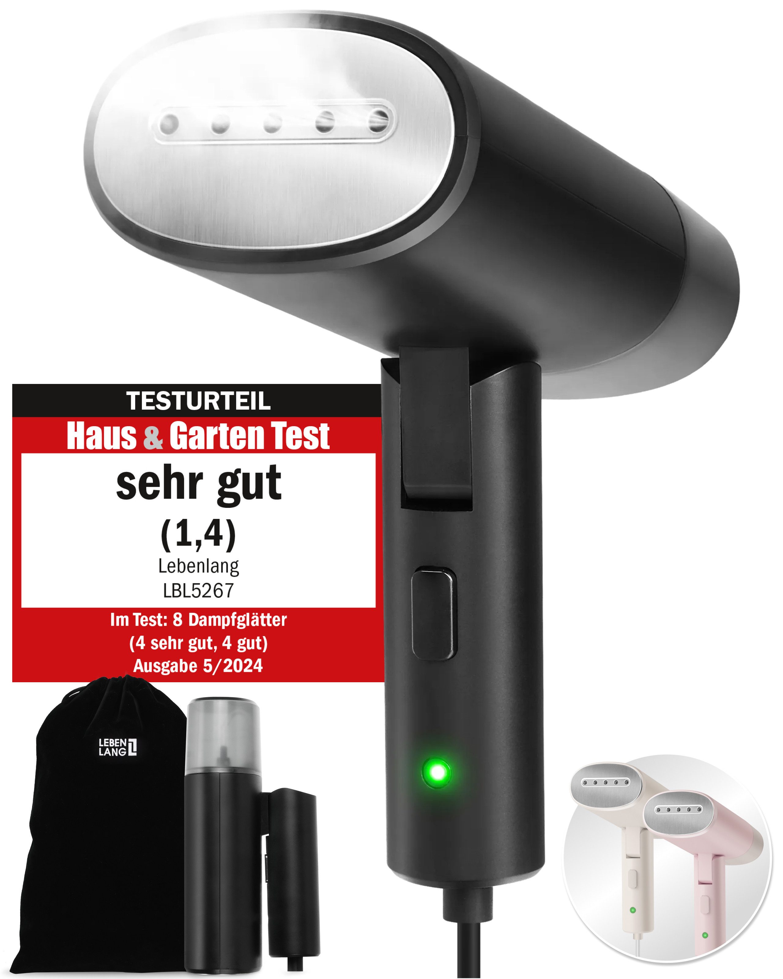 Lebenlang Reise-Dampfbügeleisen Travel Steamer, Mit 120ml Tank, Praktischer Reisebegleiter, 900,00 W, Kompakt & Faltbar