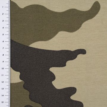 SCHÖNER LEBEN. Stoff French Terry Sommersweat VINTAGE ARMY Camouflage schlamm hellgrün arm, atmungsaktiv