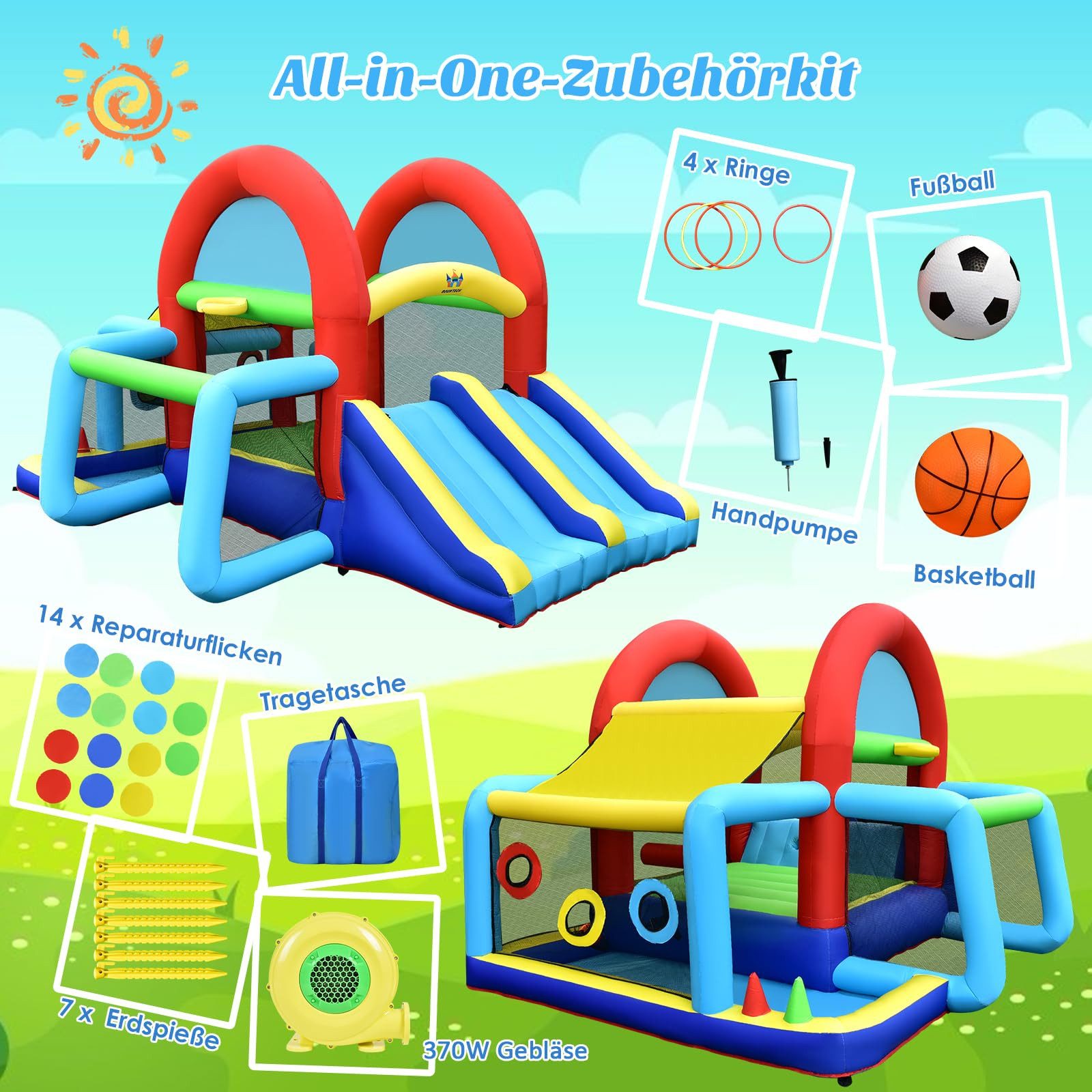 COSTWAY Hüpfburg Springburg, Spielburg, (2-tlg), mit Doppelrutschen