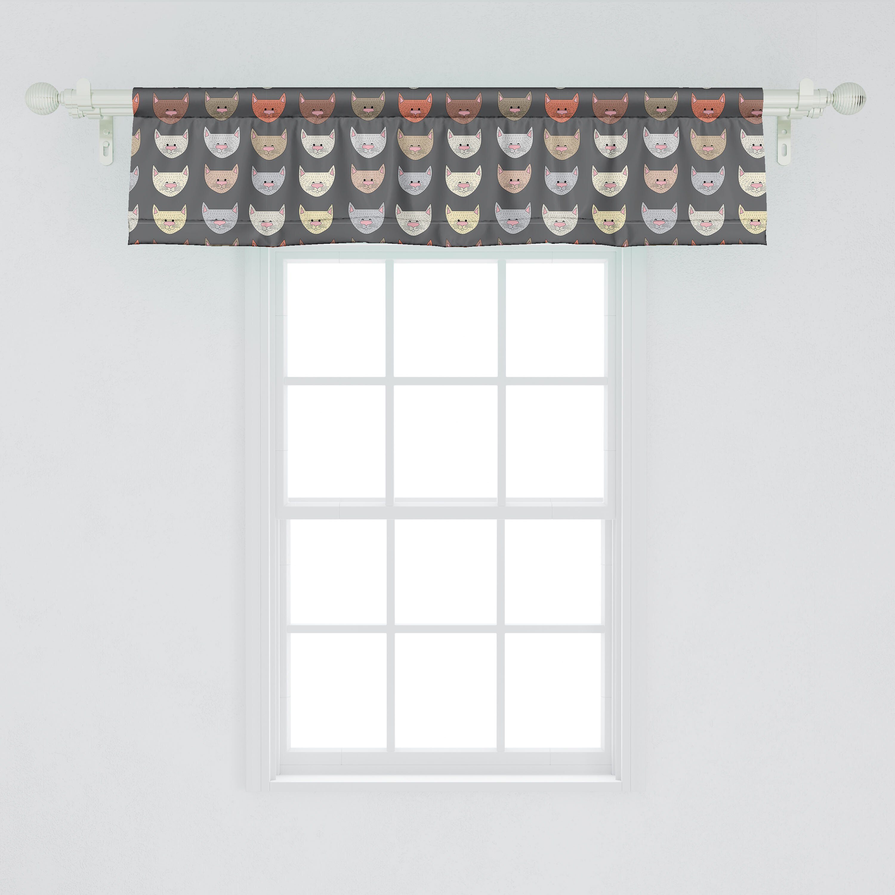 Scheibengardine Vorhang Volant für Microfaser, Muster Abakuhaus, Gekritzel-Katzen-Liebhaber Stangentasche, Küche Kindergarten Dekor mit Schlafzimmer