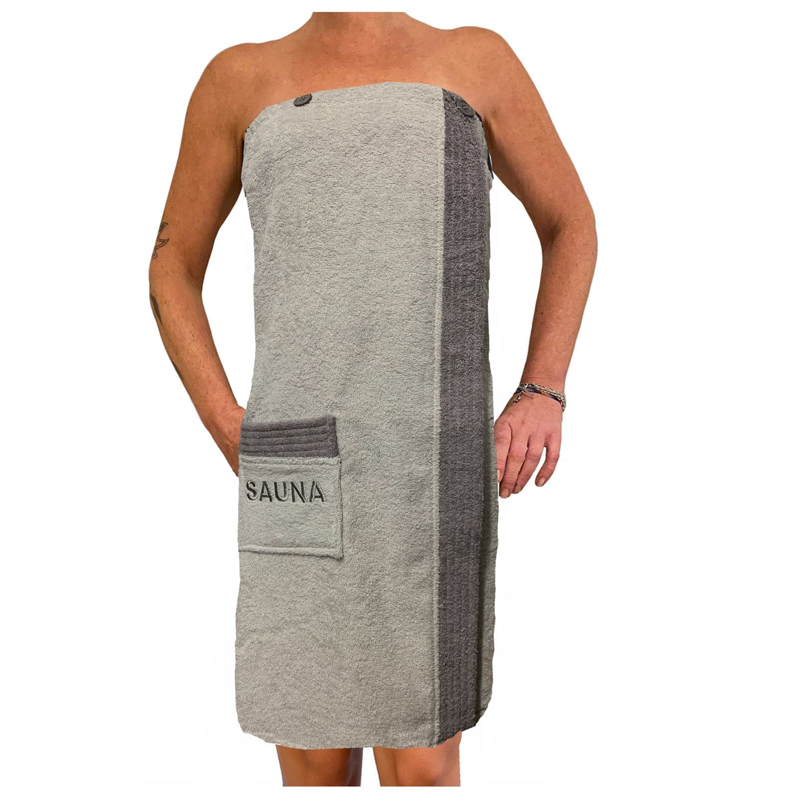 JEMIDI Saunatuch Sauna Frottee Kilt Sarong M-XXL - Damen/Herren - Grau - 100% Baumwolle