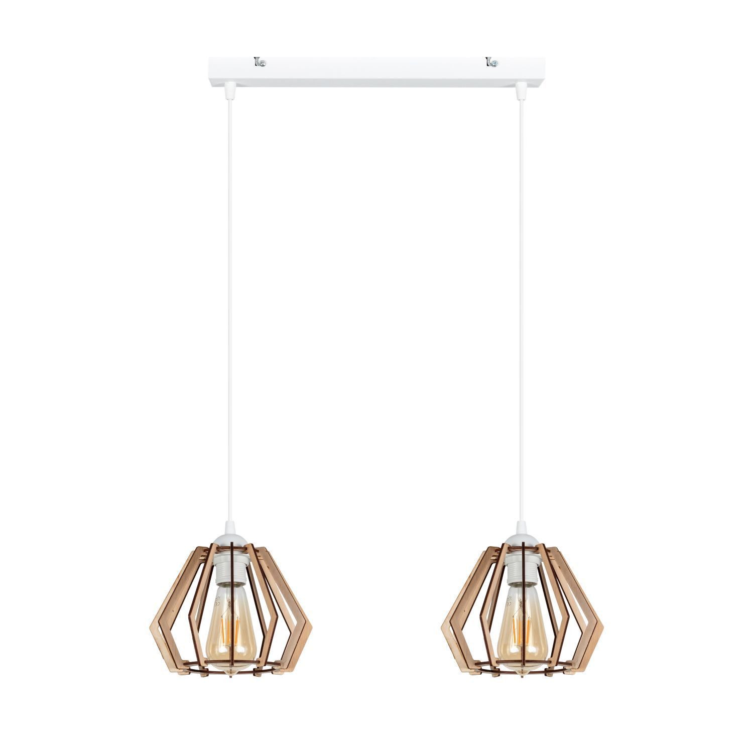 Licht-Erlebnisse Pendelleuchte REPIX, ohne Leuchtmittel, Holz Metall H: max. 95 cm Weiß Natur E27 2-flammig länglich