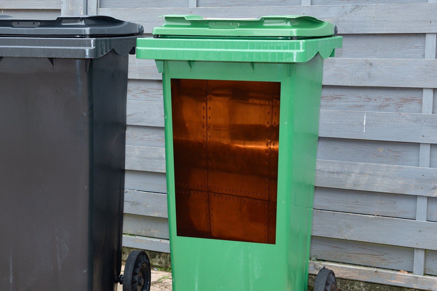 Kupferstruktur mit Bleche (1 Abfalbehälter Sticker, Container, Mülltonne, St), Wandsticker einer MuchoWow Mülleimer-aufkleber,