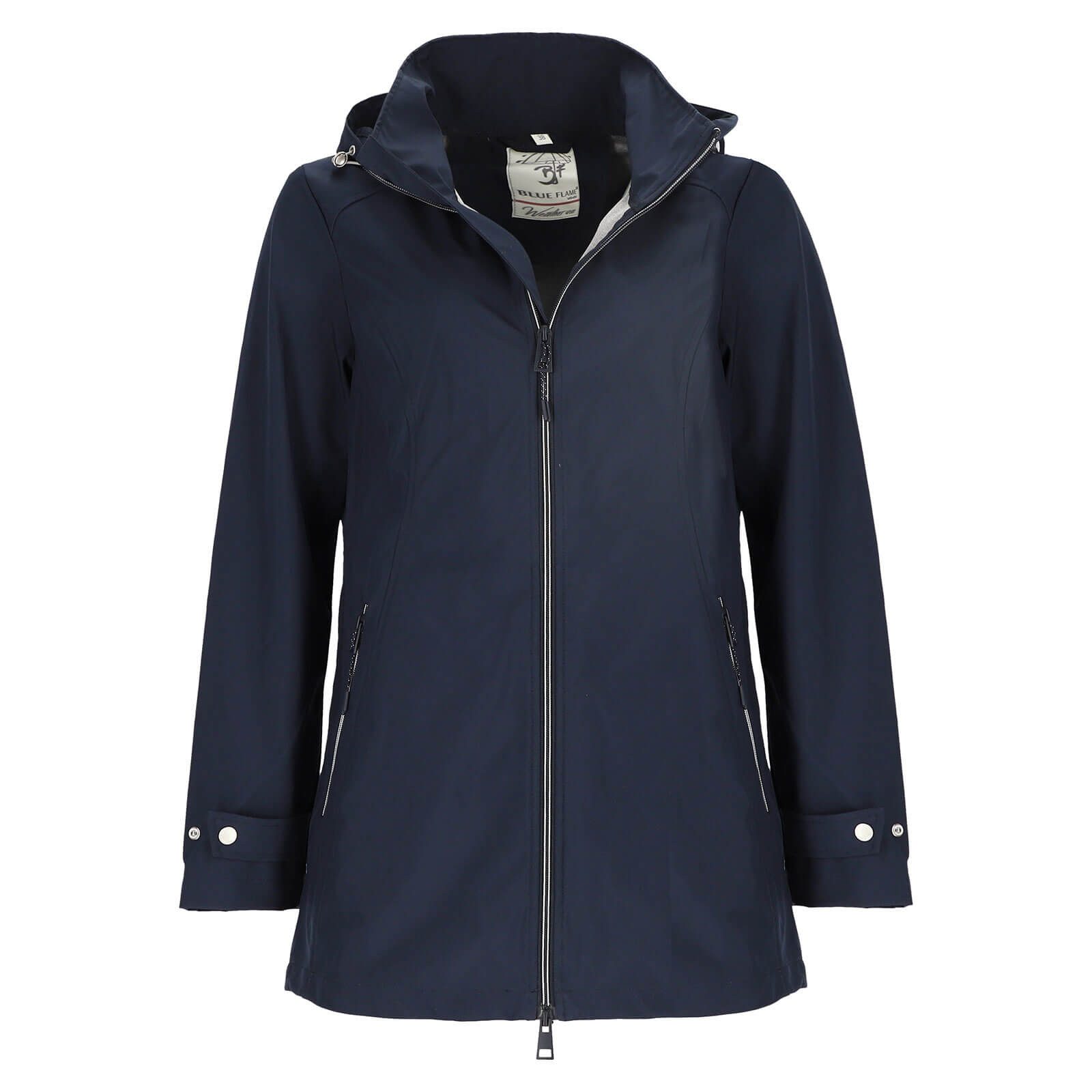 BLUE FLAME Softshellmantel 86385 Damen Softshelljacke lang abnehmbare Kapuze - winddicht atmungsaktiv