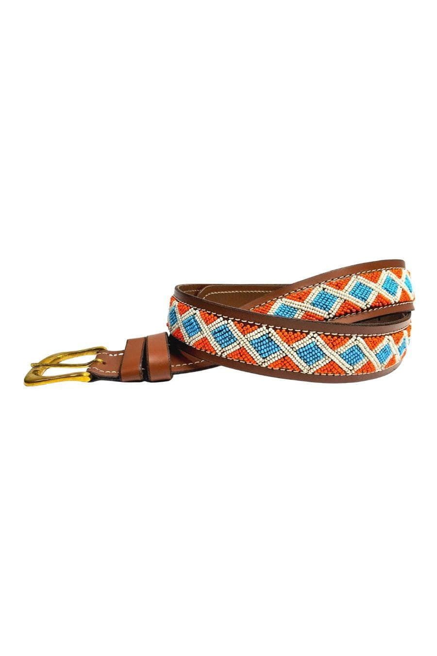Zinj Design Ledergürtel Massai - Cameroun - Unisex Handgefertigt in Kenia · Leder/Glas/Messing · Unikat