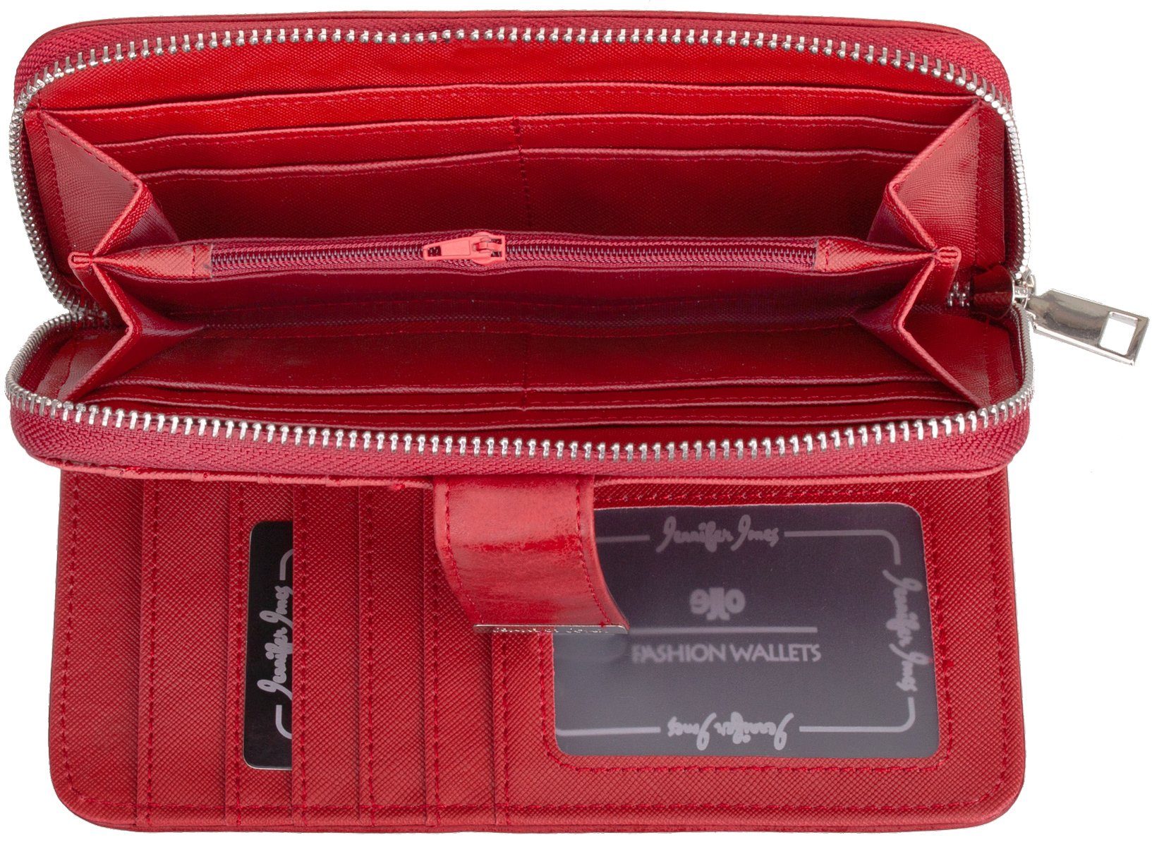 Jennifer Jones Geldbörse, Geldbörse Reißverschluss Damen mit klappbar Geldbeutel Portemonnaie rot