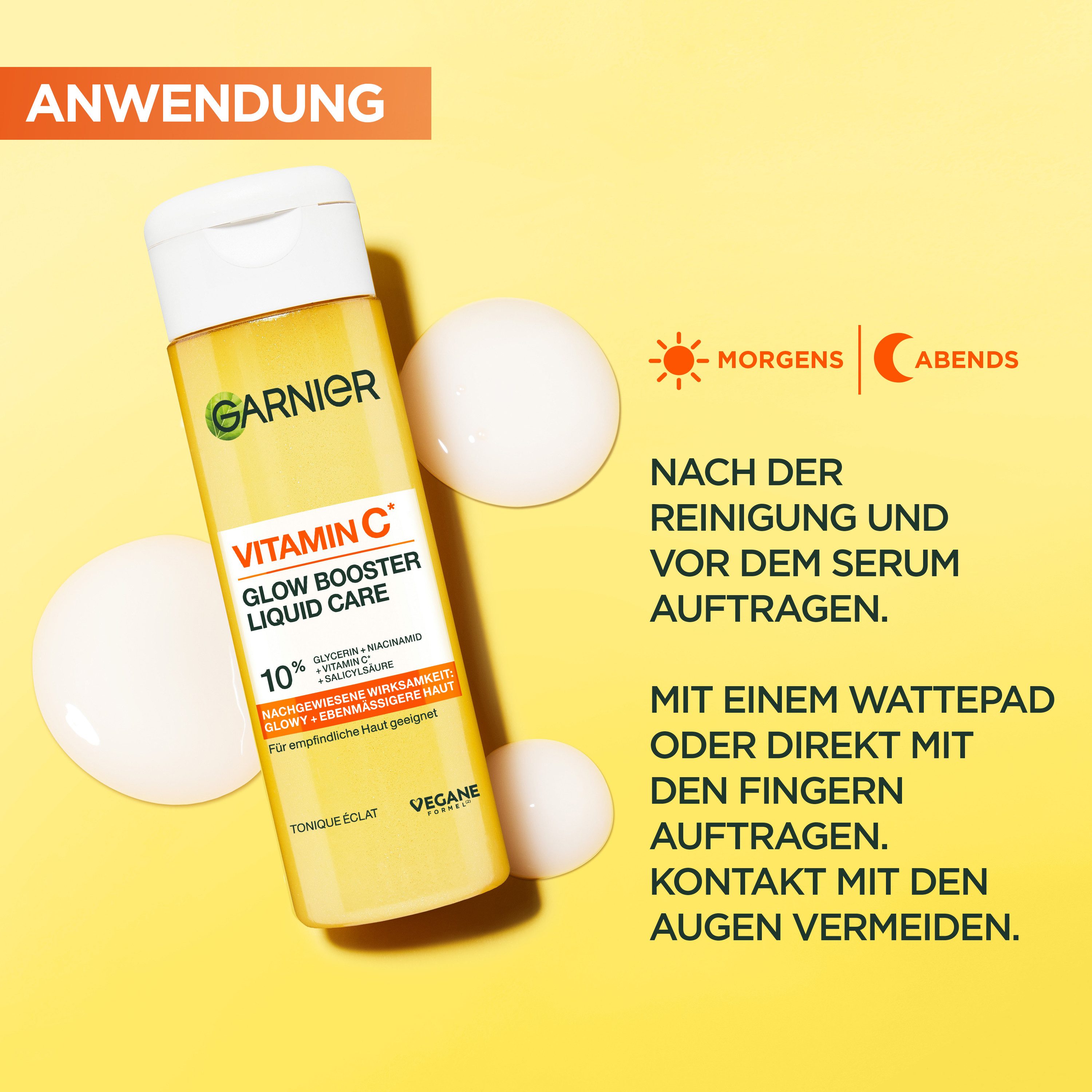 GARNIER Gesichtsfluid VITAMIN C GLOW BOOSTER LIQUID CARE, Spendet Feuchtigkeit und sorgt für ebenmäßigeren Teint.