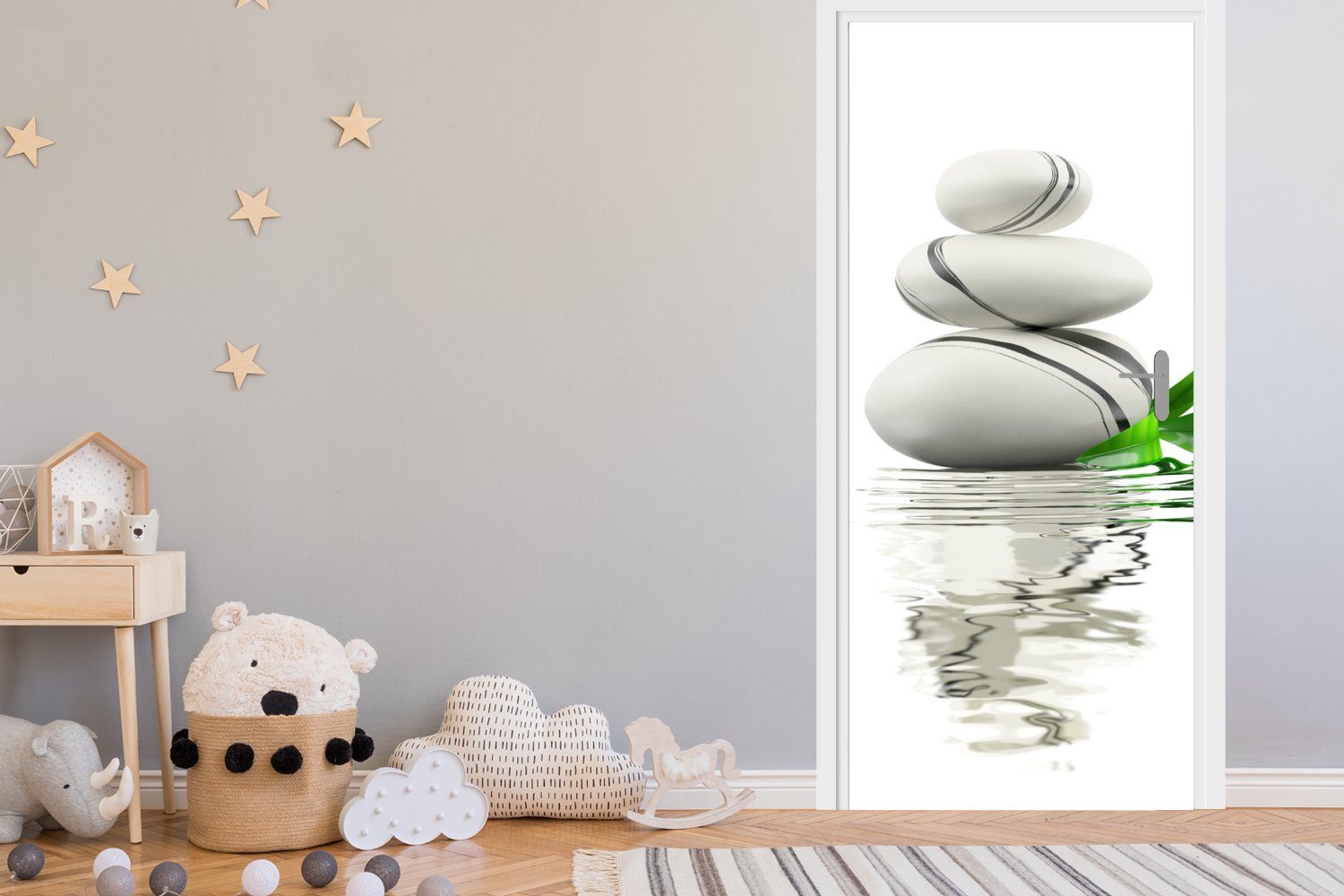 MuchoWow Türtapete Zen-Steine im Wasser, Matt, bedruckt, (1 St), Selbstklebende Tapete, Folie für Möbel, 75x205 cm