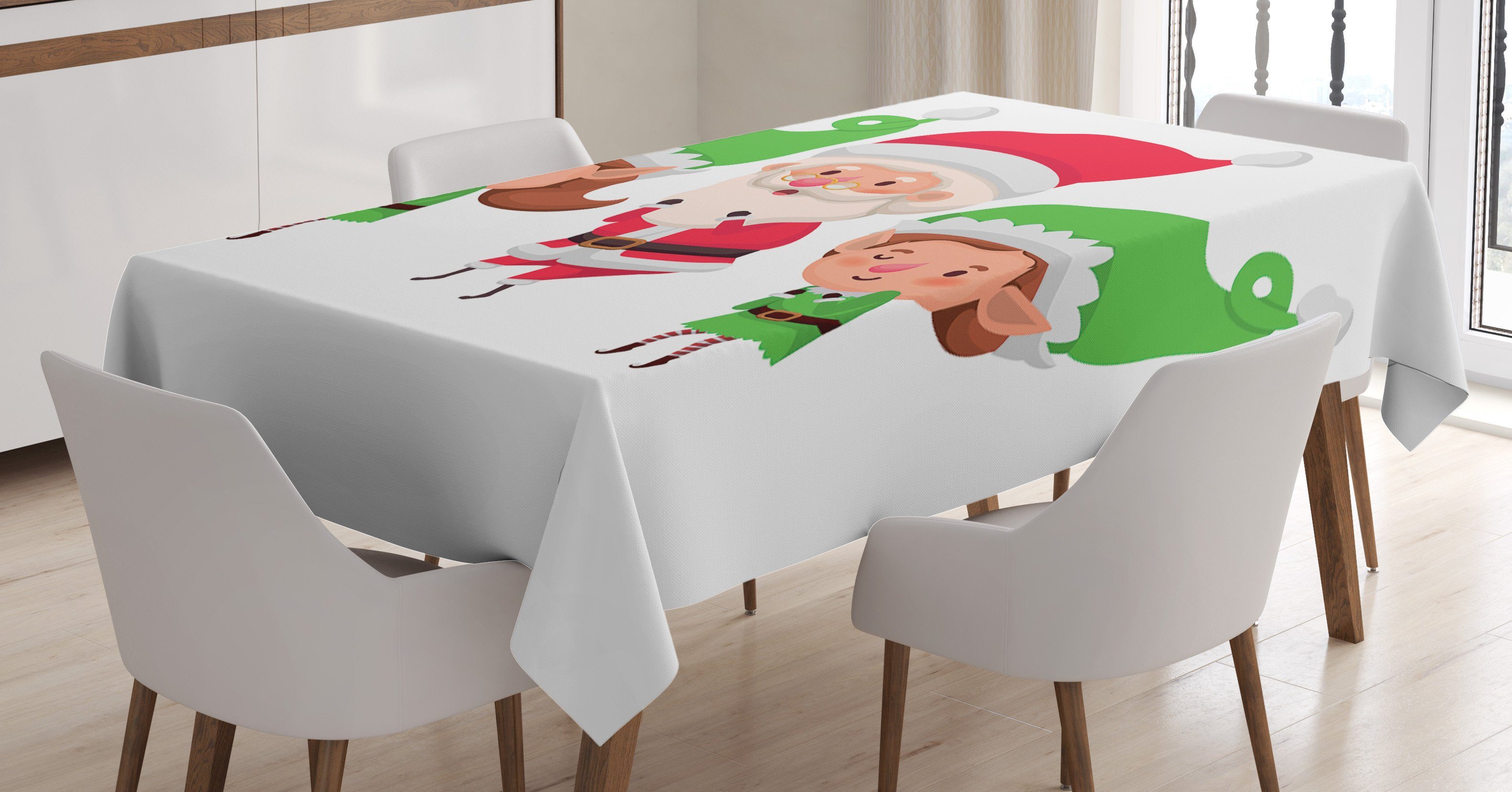 Abakuhaus Tischdecke Farbfest Waschbar Für den Außen Bereich geeignet Klare Farben, Elf Junge Mädchen und Junge Weihnachtsmann