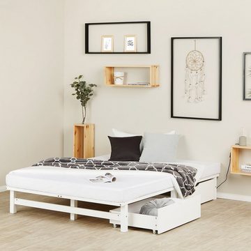 Homestyle4u Holzbett Doppelbett 140x200 inkl. Lattenrost und 2xBettkasten Bett Palettenbett (Komplettset)