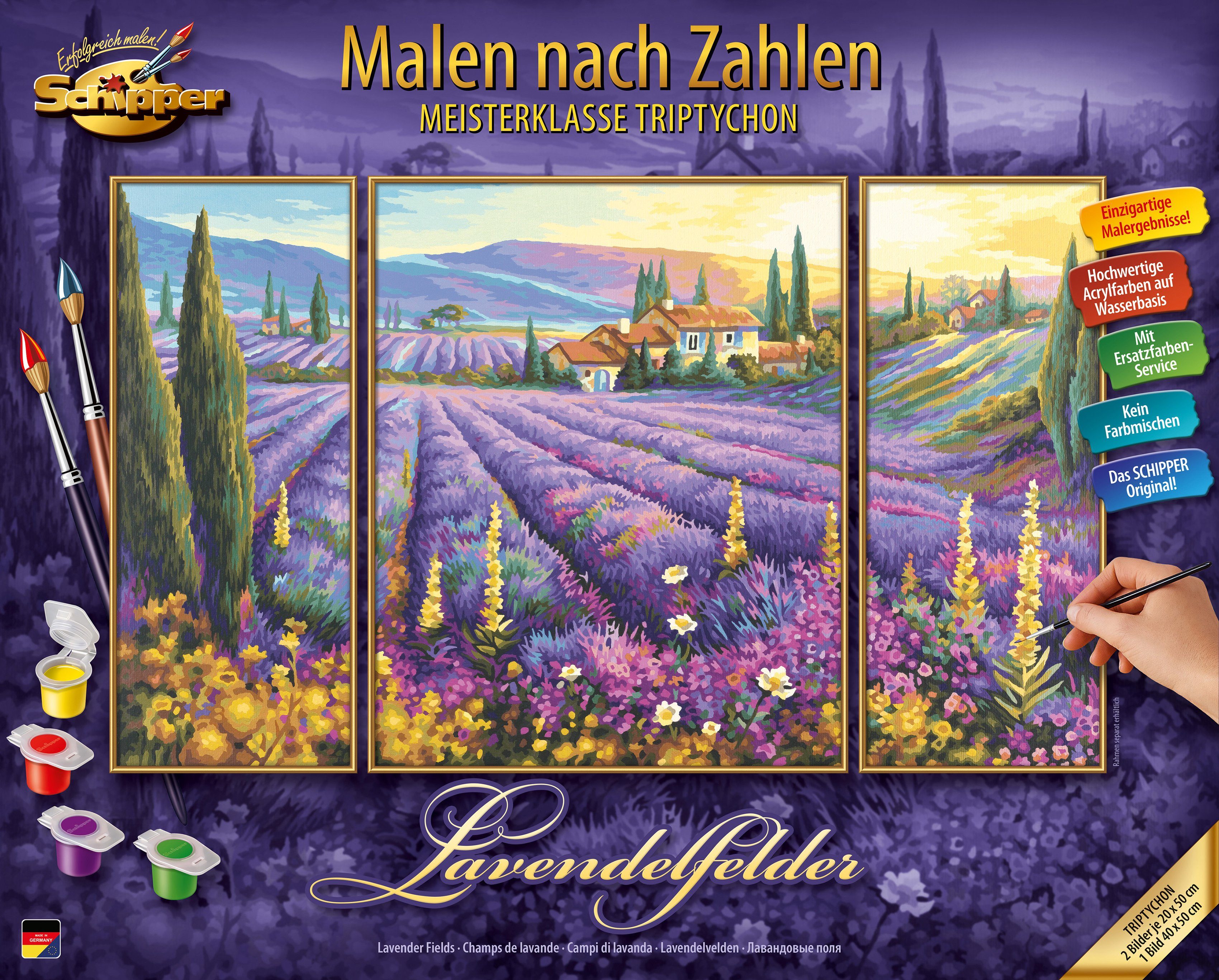 Schipper Malen nach Zahlen Meisterklasse Triptychon - Lavendelfelder, Made in Germany
