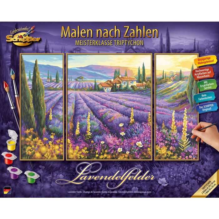 Schipper Malen nach Zahlen Meisterklasse Triptychon - Lavendelfelder Made in Germany