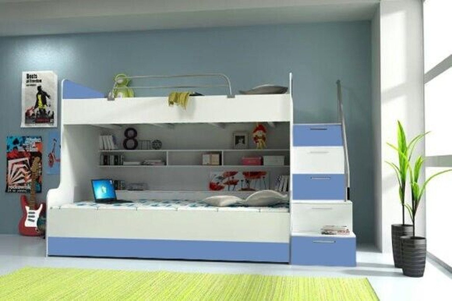 Xlmoebel Etagenbett DOPPELSTOCKBETT KINDER HOCHBETT ETAGENBETT Blau SOFORT (1-St., Etagenbett), Made in Europa