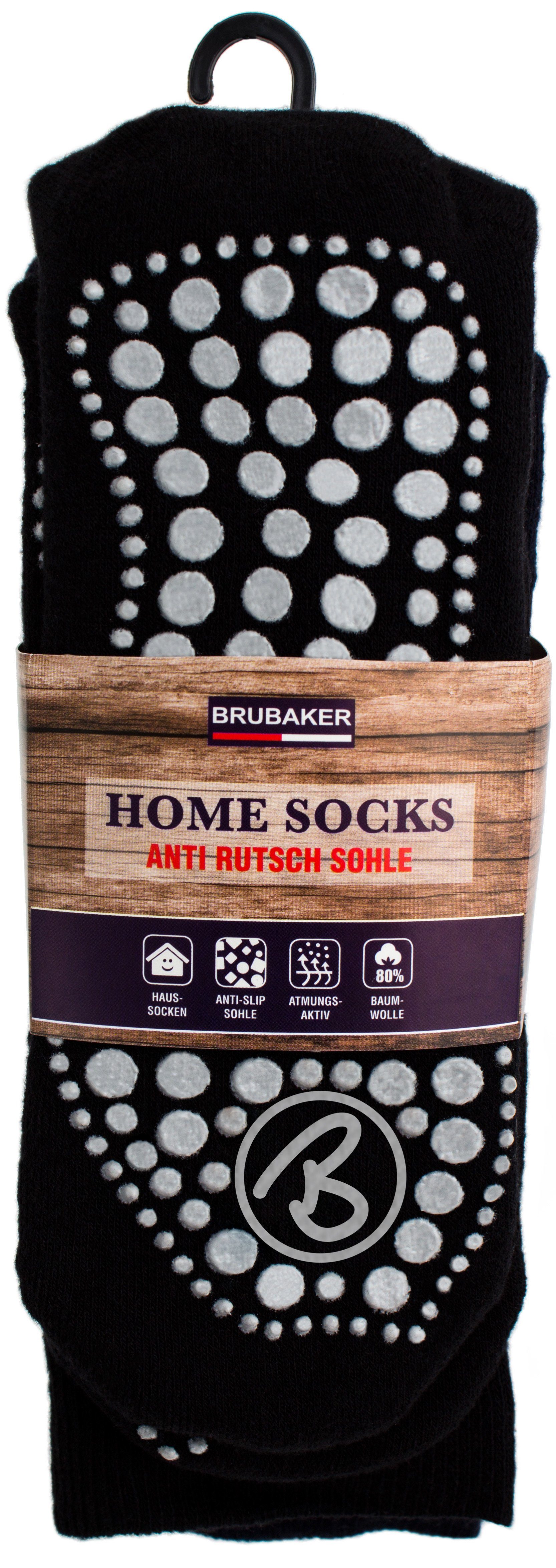 für Herren und Anti Baumwolle) Schwarz, Damen BRUBAKER und (4-Paar, Rutsch ABS-Socken Blau Haussocken Unisex Socken Grau