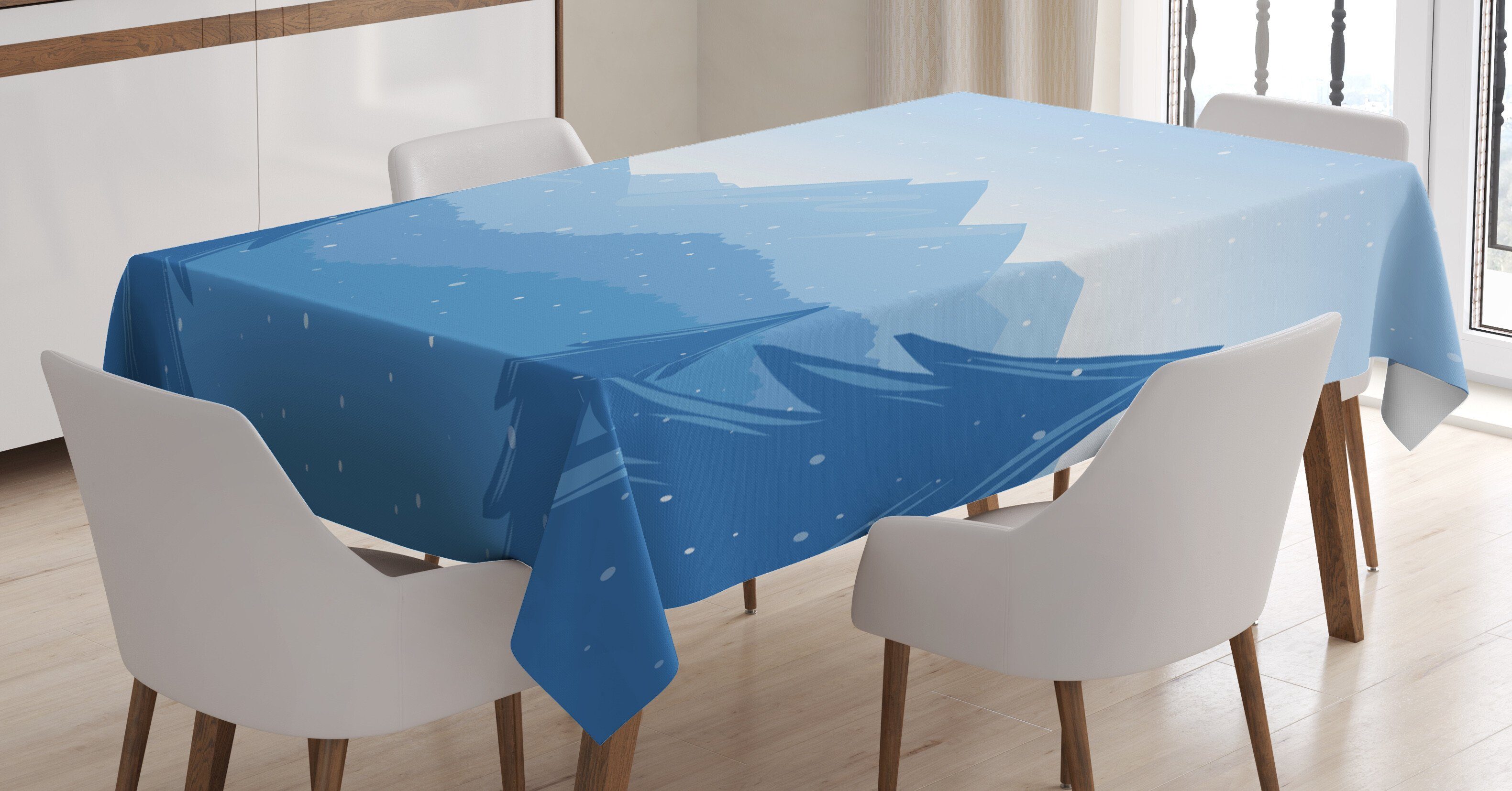 Abakuhaus Tischdecke Farbfest Waschbar Für den Außen Bereich geeignet Klare Farben, Northwoods Schnee-Berge-Bäume | Tischdecken