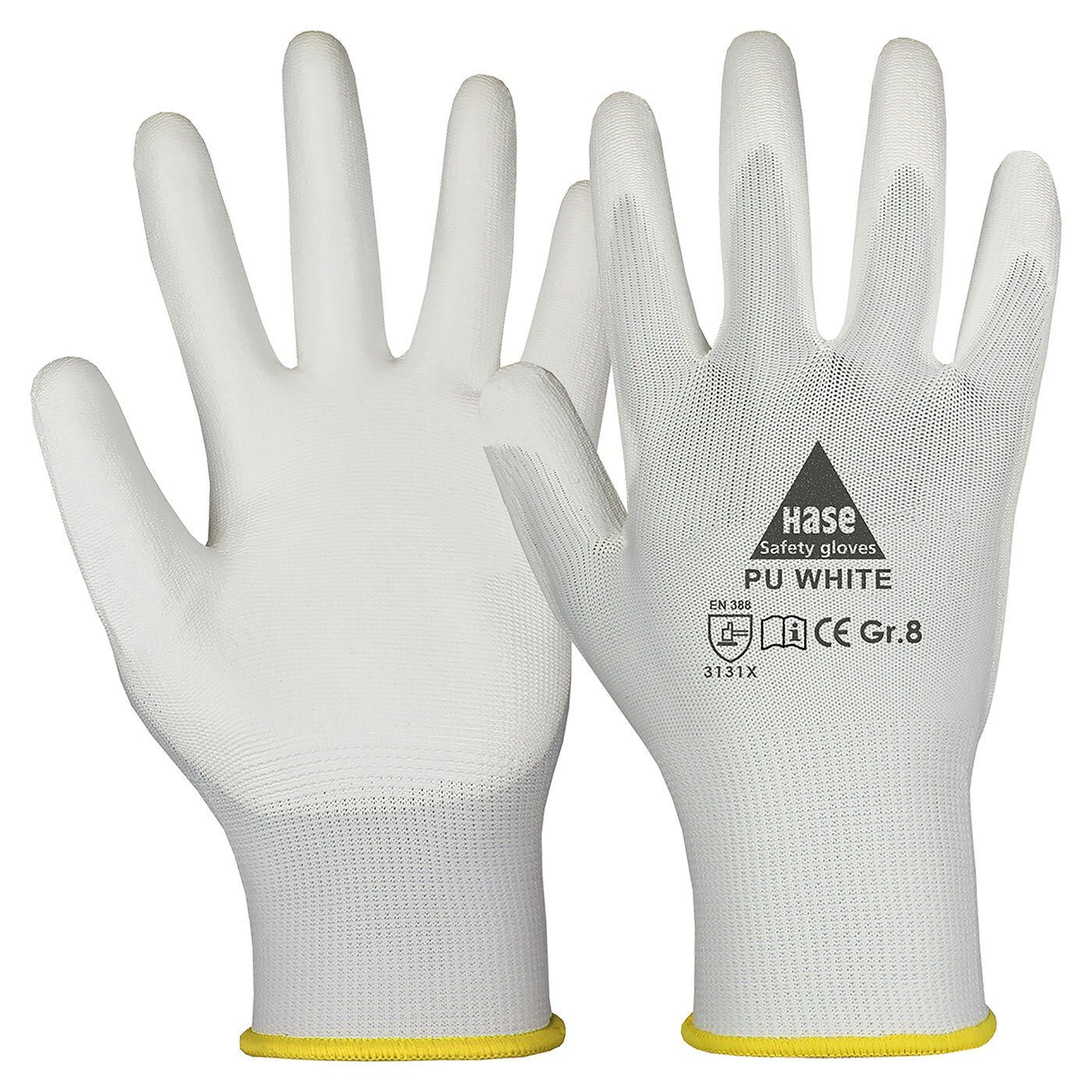 Hase Safety Gloves Рабочие перчатки Hase Handschuh PU white Montagehandschuhe, Kat. II (10-St) EN 388:2016