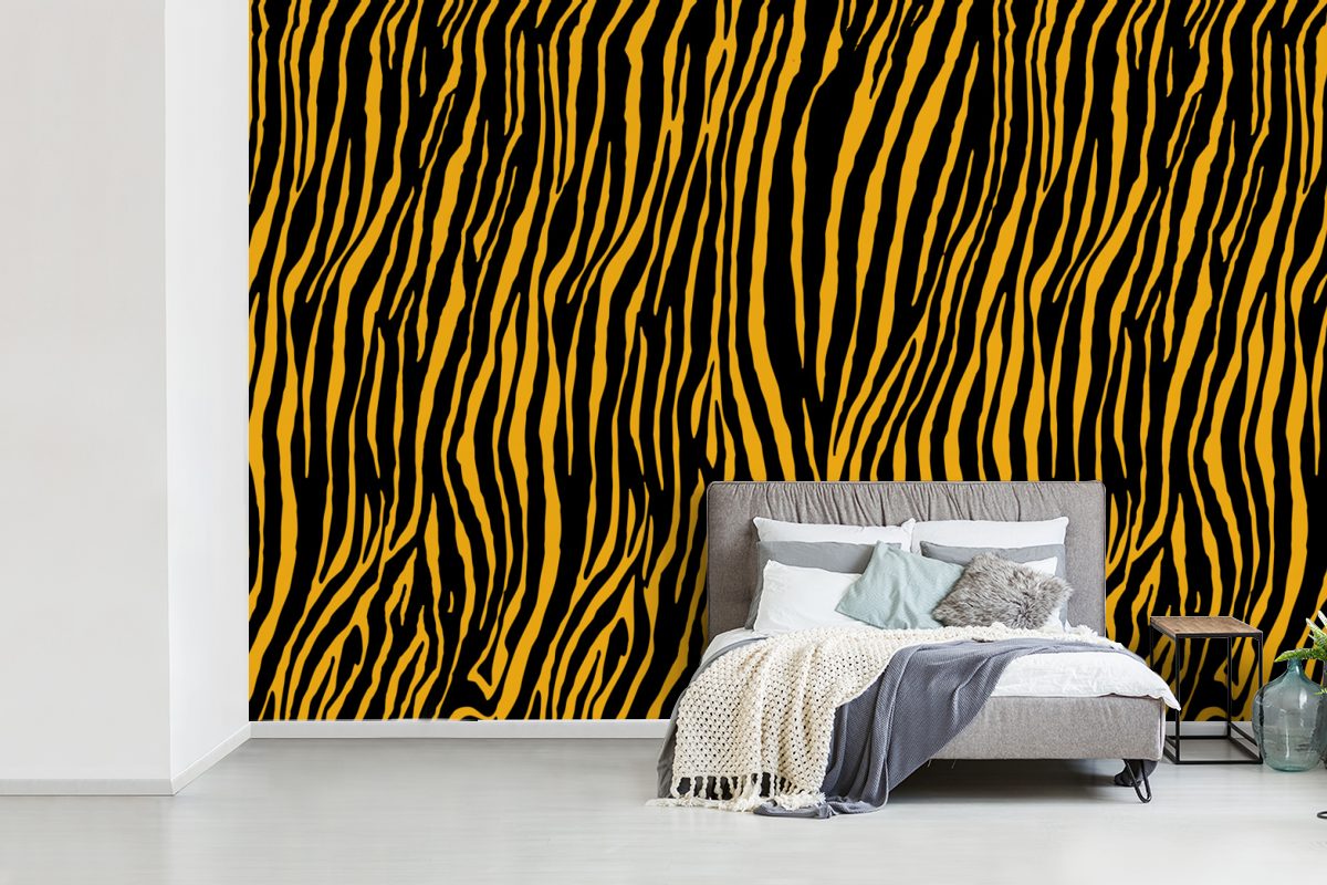 Wohnzimmer, bedruckt, Wallpaper - Tapete Fototapete St), Matt, Vinyl (6 MuchoWow Orange, Tiere Schlafzimmer, - Tigerdruck Kinderzimmer, für