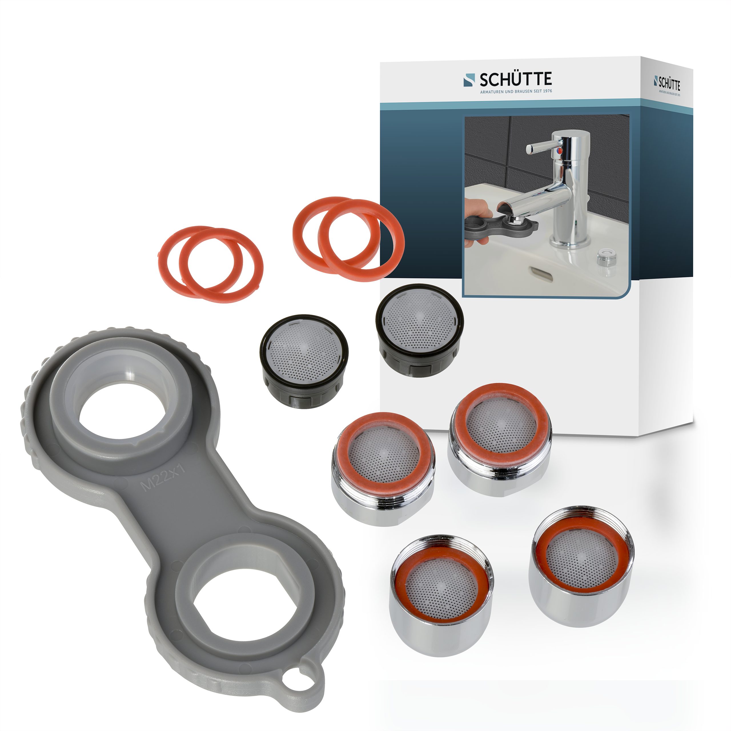Schütte Strahlregler Wasserspar-Set, (9-tlg), IG: M22, M24, Wasserspar-Mischdüse für bis zu 50% Wasserersparnis