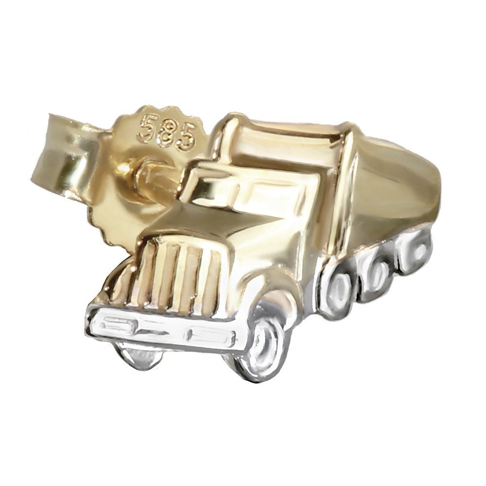 Single-Ohrstecker Einzel Lkw Truck 585 Gold 14 Karat Ohrstecker Bico