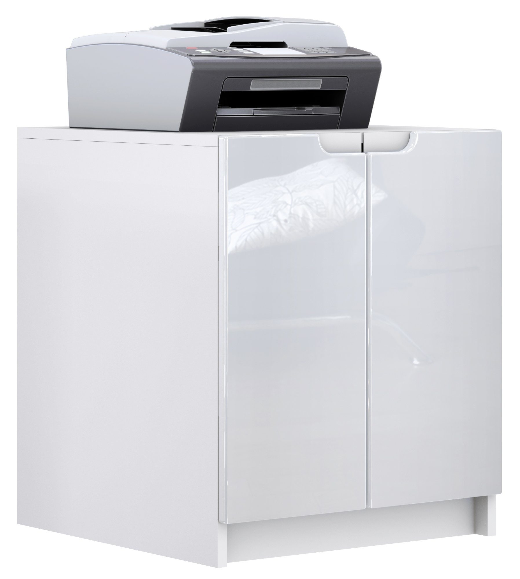 Vladon Kommode Logan (Aktenschrank, mit 2 Fächern und 2 Türen), Druckerschrank Weiß matt/Weiß Hochglanz (51 x 60,5 x 54 cm)