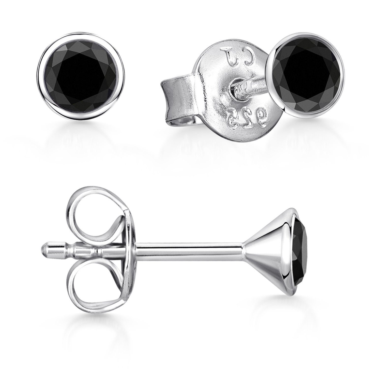 Materia Paar Ohrstecker Damen Mädchen Zirkonia Schwarz 3-5mm SO-437, 925 Sterling Silber, rhodiniert