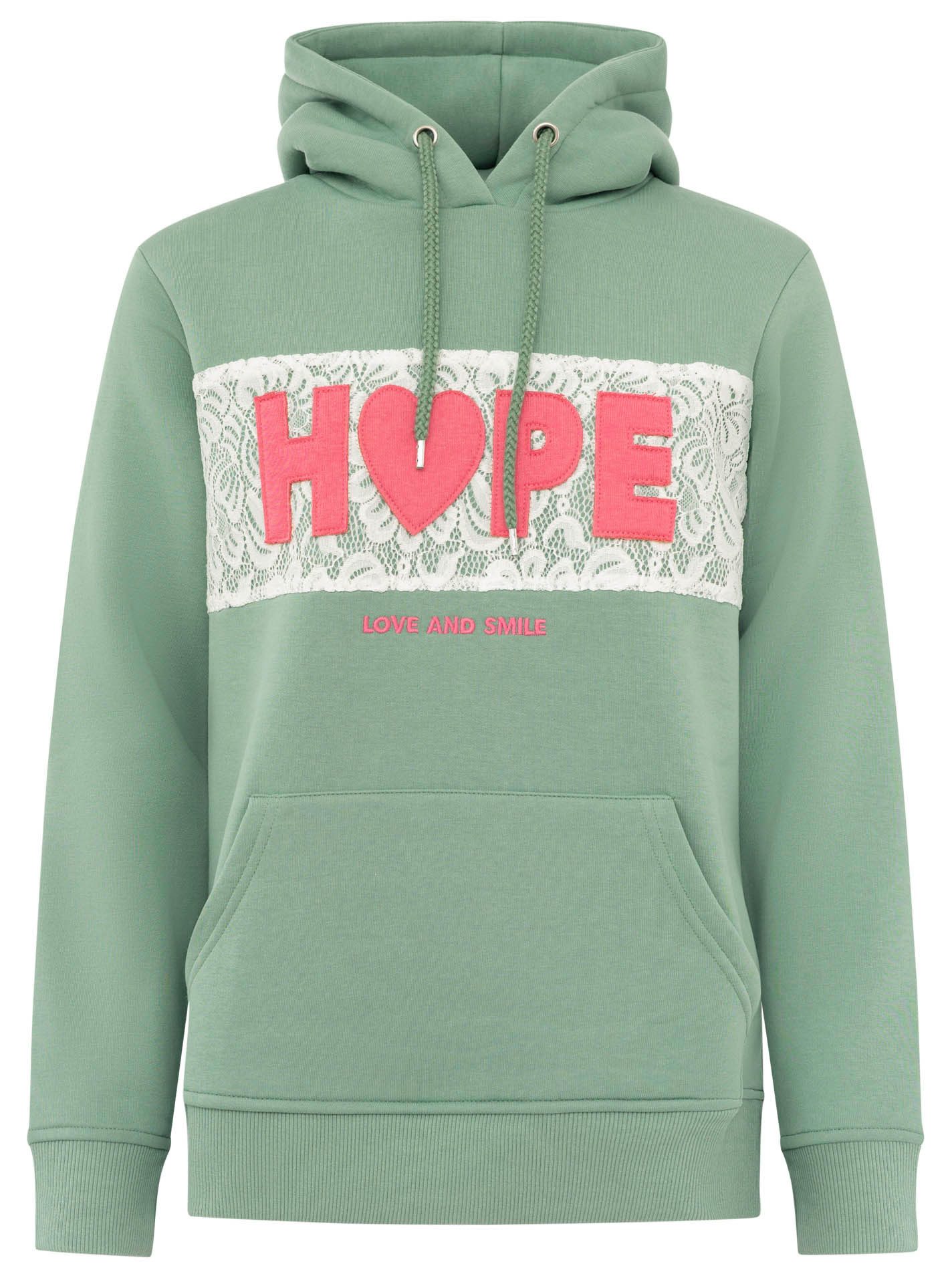 Zwillingsherz Hoodie "HOPE Spitze" Kapuze mit Kordel, Motiv mit Spitze, elastische Bündchen