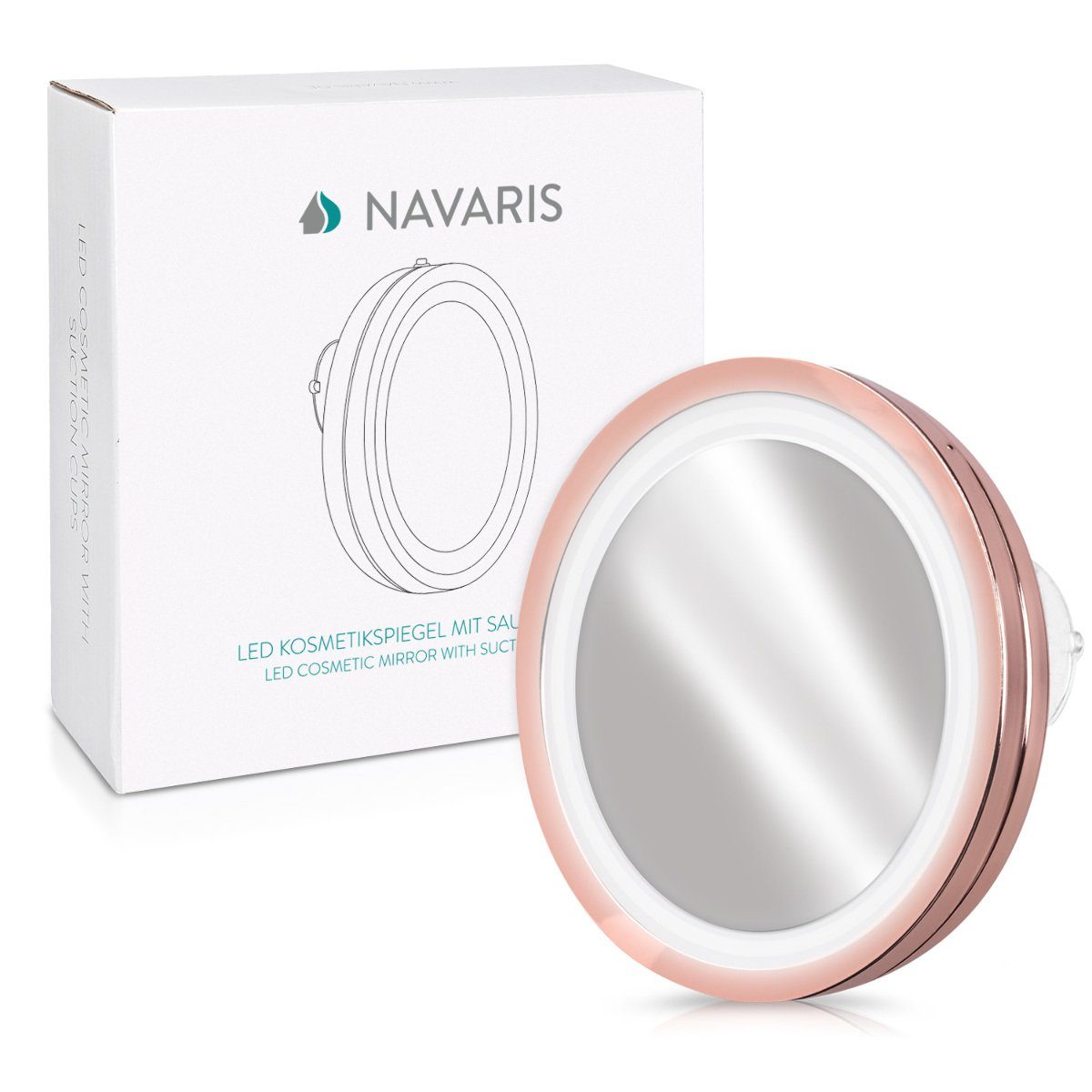 Saugnapf Navaris Beleuchtung - Vergrößerungsspiegel LED Kupfer Vergrößerung 5-fach Kosmetikspiegel