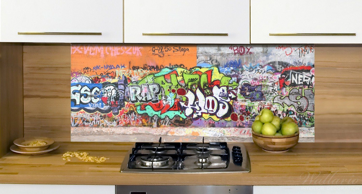verschiedenen RAP-Graffiti- Wallario Tags, Küchenrückwand (1-tlg) Wand mit