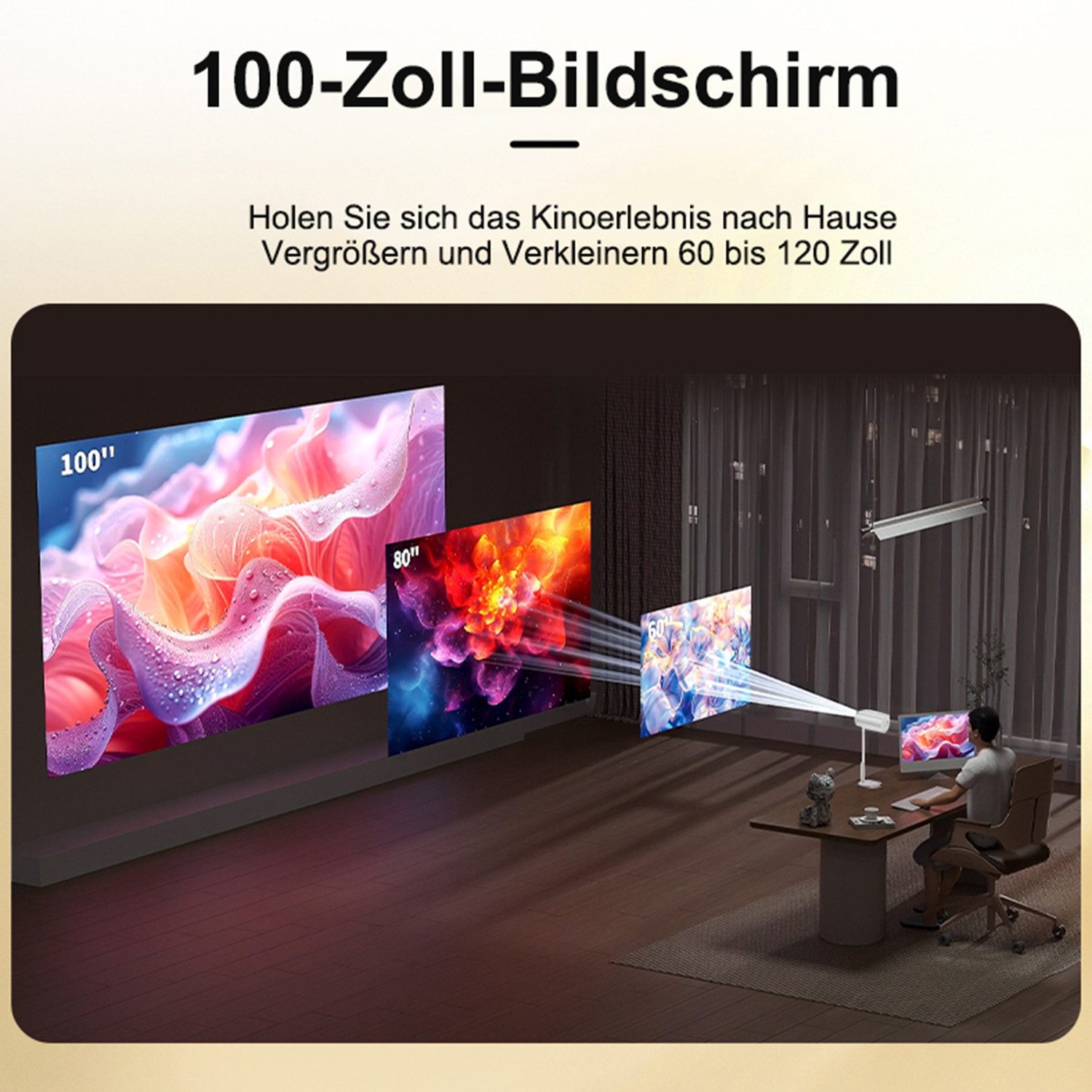 Fyrove Android Beamer WiFi&BT Portabler Projektor Mini Beamer LCD-Beamer (3500 lm, 4k Ultra HD,1500:1, 3840 x 2160, 1920x1080 px, Android 14 OS mit App-Store, Youtube, Netflix, Prime Video etc)