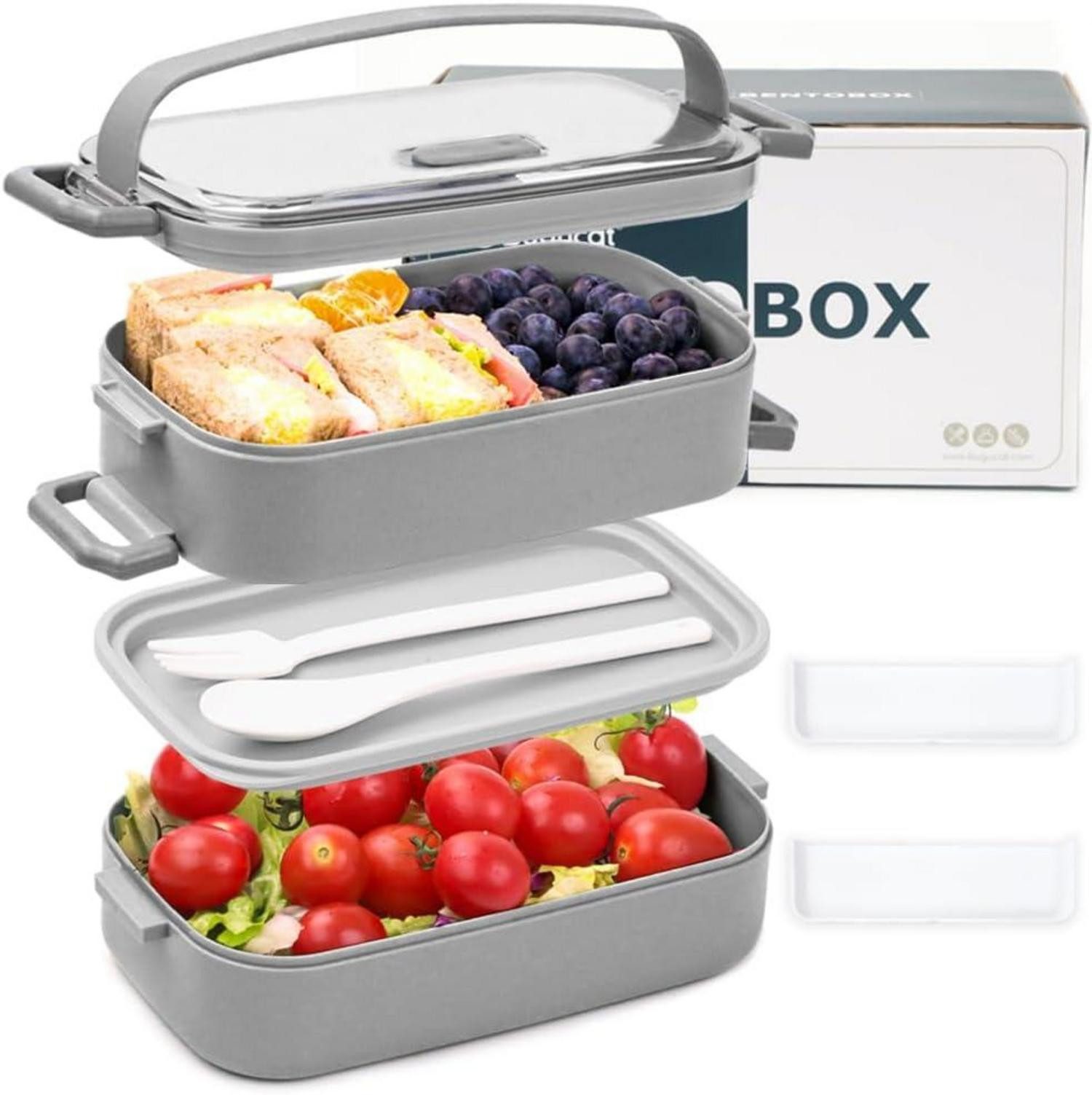 Aufbewahrungsdose Bugucat 3 in 1 Lunchbox 1600ML Bento Box Auslaufsicher Luftdicht mit