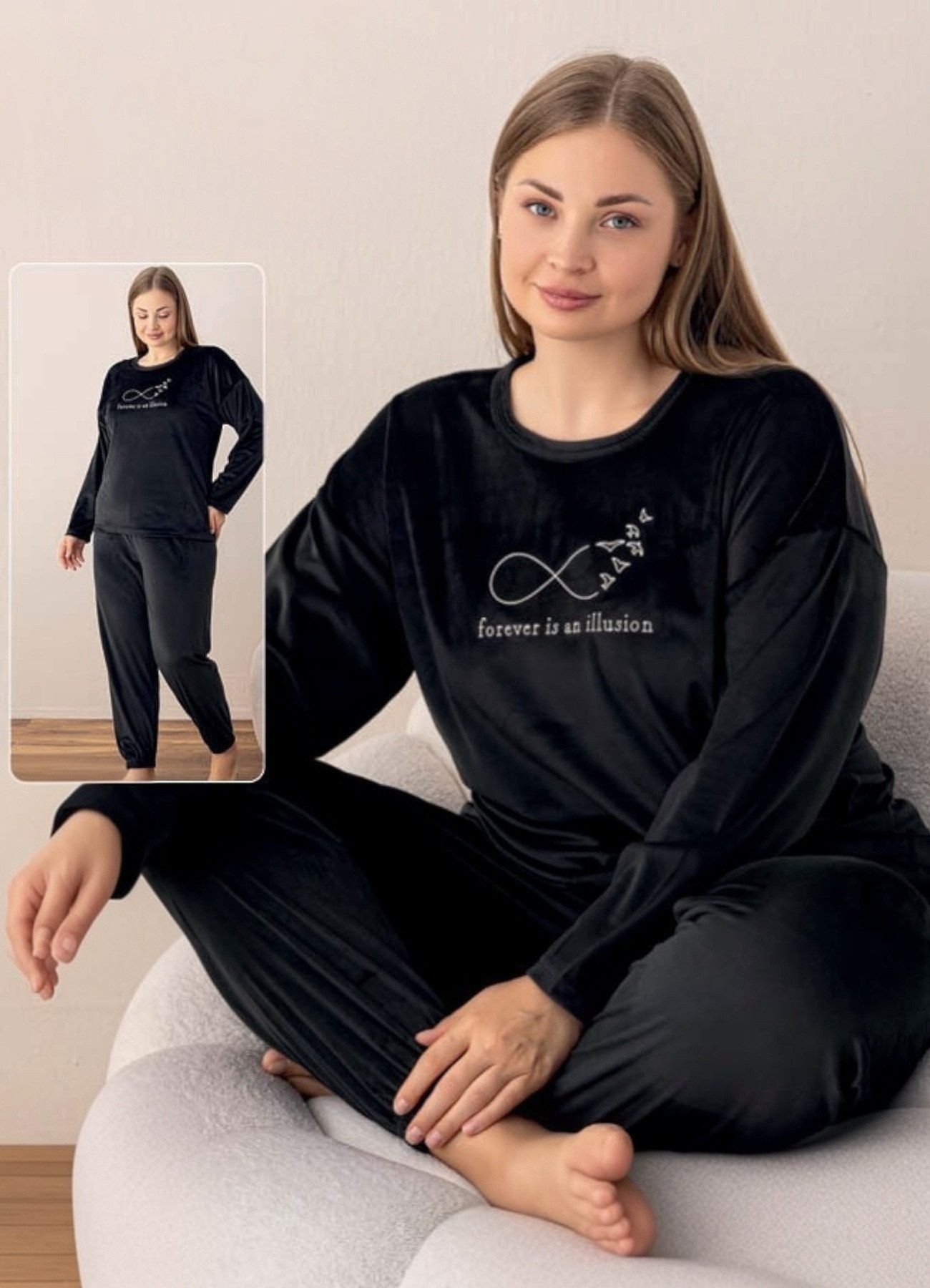 fashionshowcase Schlafanzug Damen Hausanzug aus Samt - Pyjama Set für Herbs günstig online kaufen