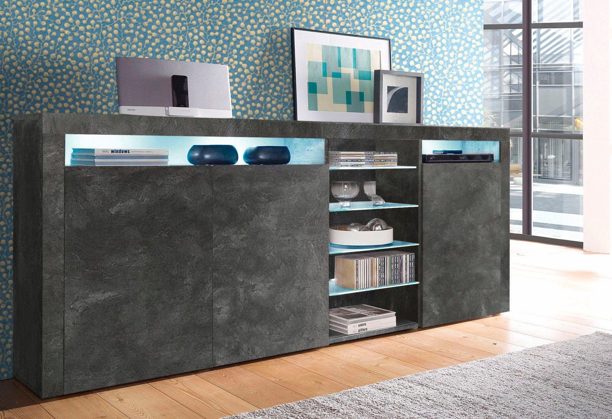 borchardt Möbel Highboard Santa Fé, Sideboard mit eleganten Glasböden, Breite 200 cm, Breite 200 cm