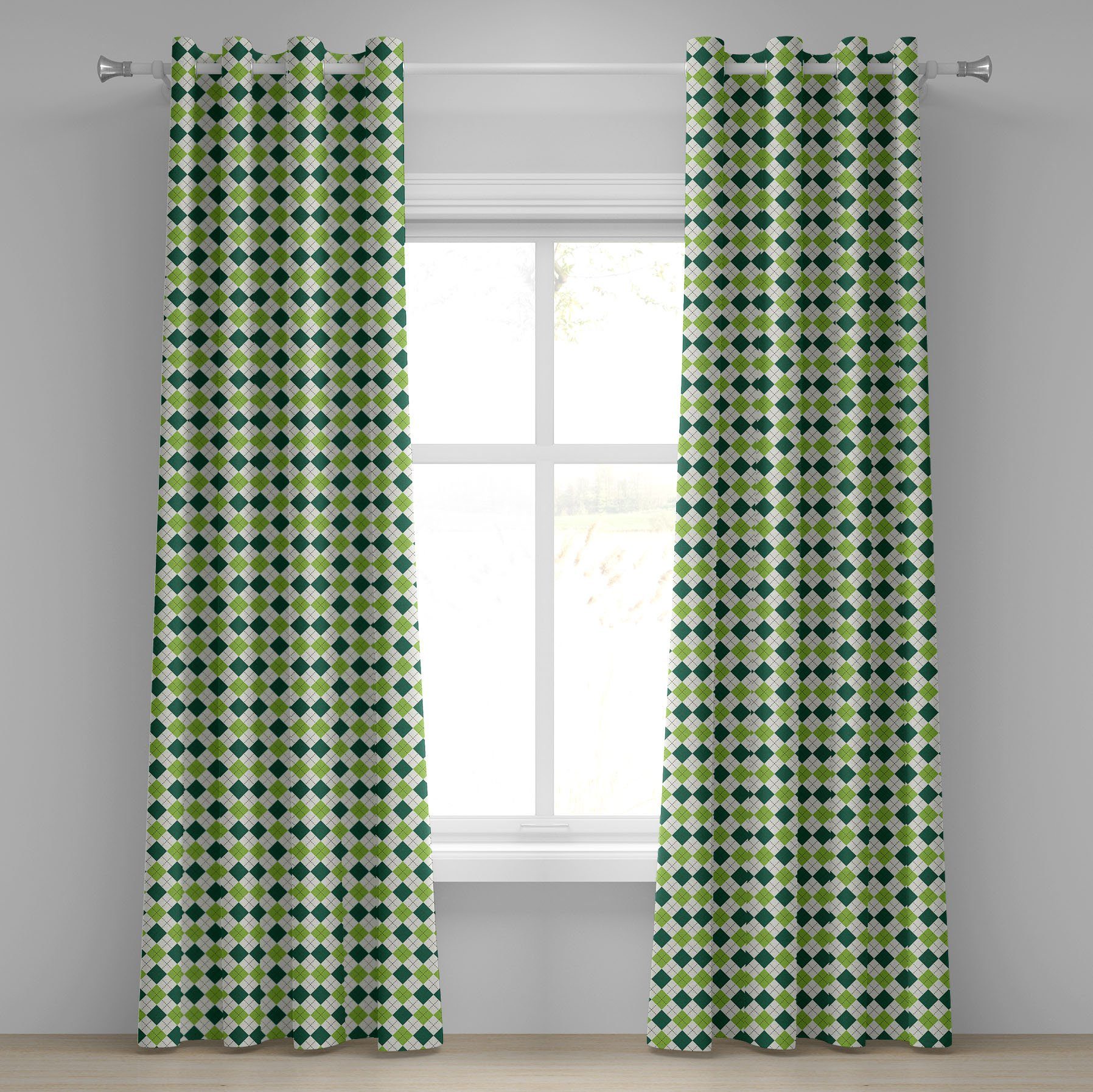 Gardine Dekorative 2-Panel-Fenstervorhänge für Schlafzimmer Wohnzimmer, Abakuhaus, Geometrisch Weinlese-Diamant-Linie