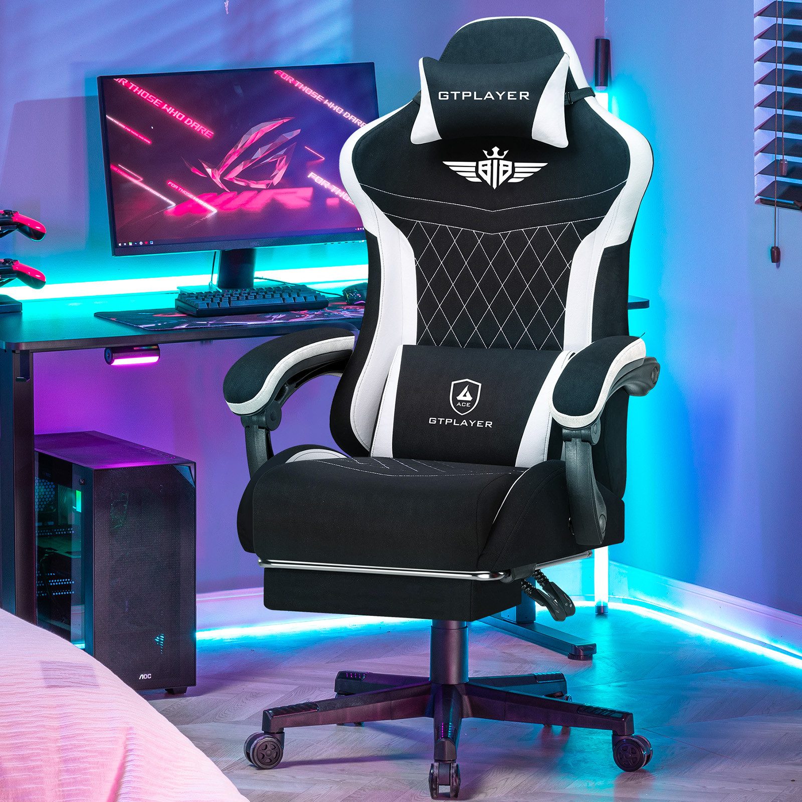 GTPLAYER Gaming-Stuhl Ergonomischer Gaming Sessel Schreibtischstuhl mit Stoffoberfläche (Pacekung), Federsitzkissen