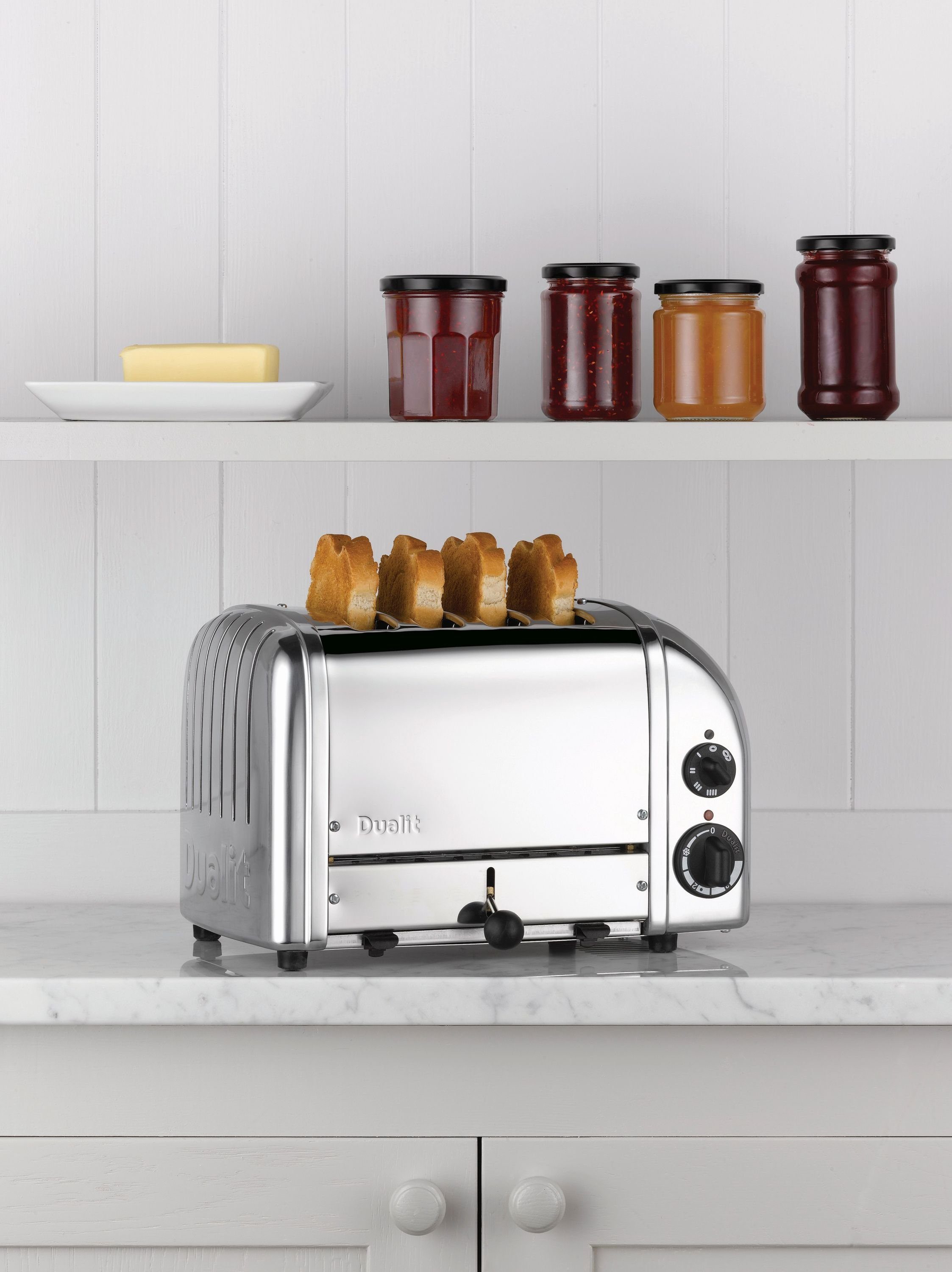 Dualit Toaster Dualit Frühstücksset 4er Toaster, 1,7 L Wasserkocher, Brötchenaufsatz