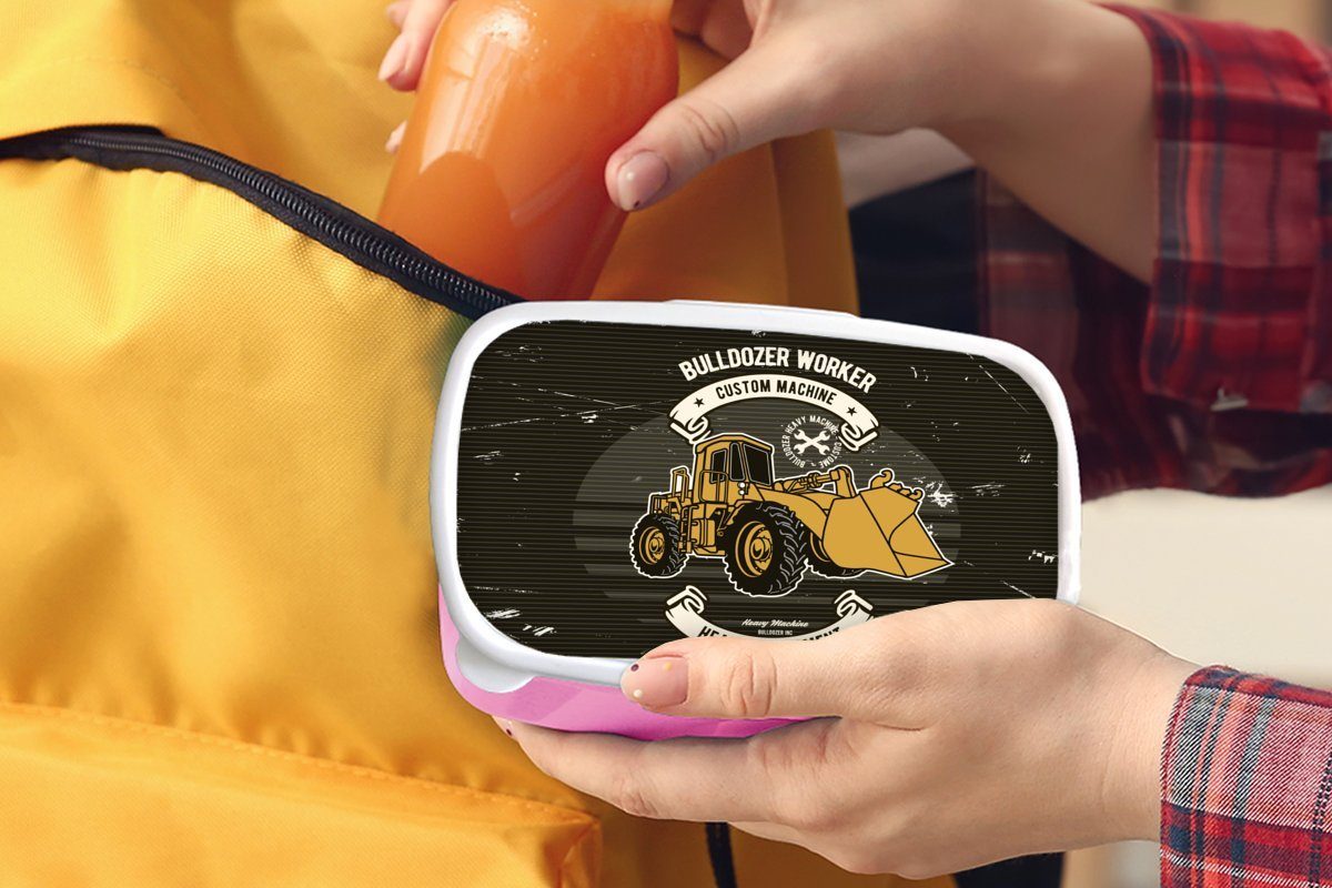 MuchoWow Lunchbox Bulldozer - Vintage rosa Brotdose Kunststoff für Mädchen, Kinder, Erwachsene, Angebot, - (2-tlg), Snackbox, Brotbox Kunststoff