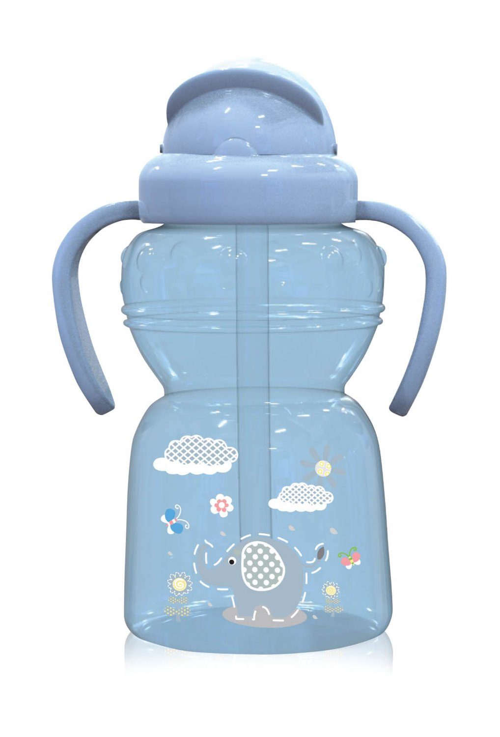 Baby Care Trinkflasche Kinder Trinkflasche 325 ml, Sport Sipper Trinkhalm Griffe ab 6 Monaten blau