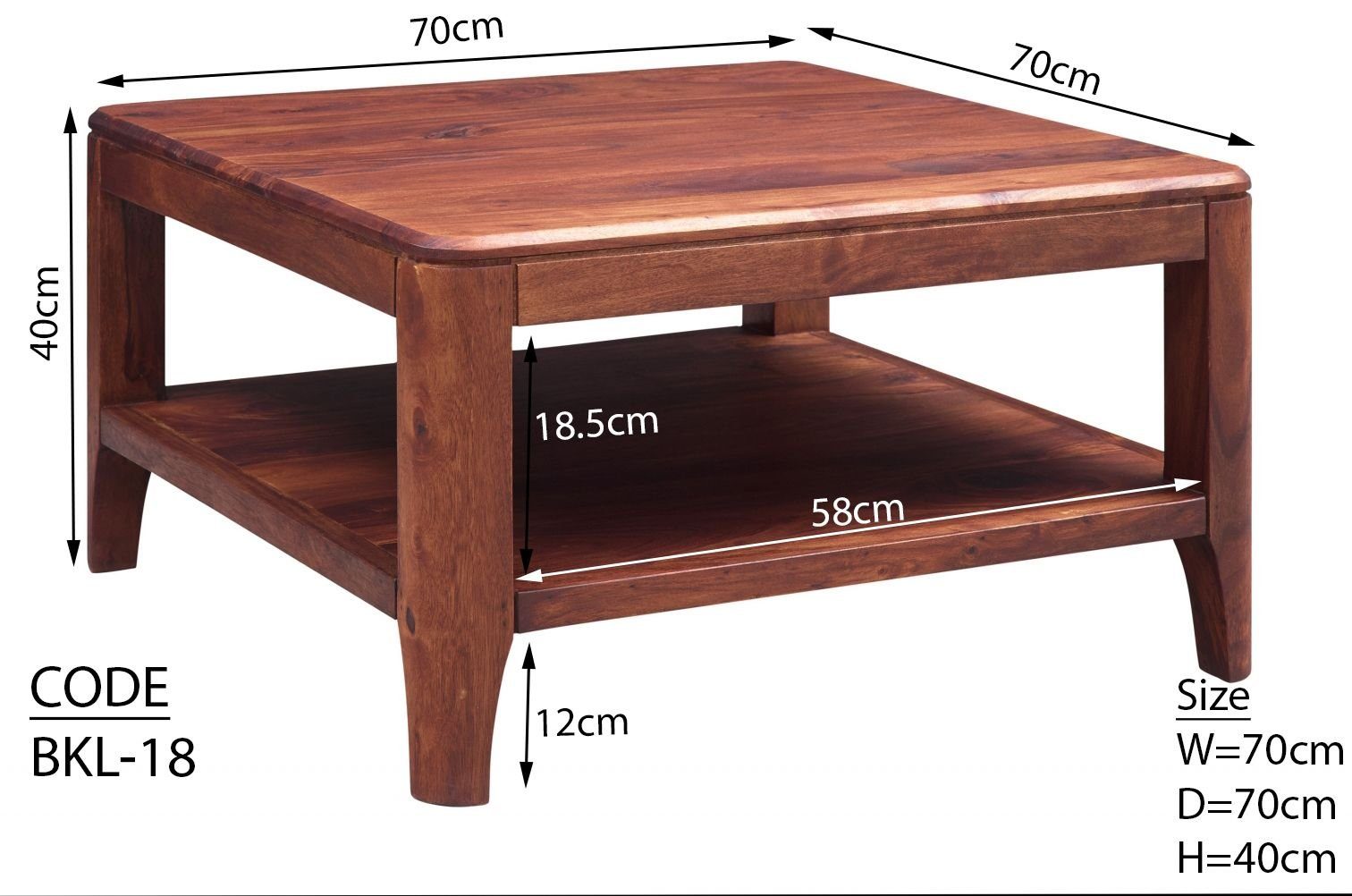 Massivmoebel24 Couchtisch BROOKLYN (70x70x40 Sheesham und moderner Ecken) praktischer Zeitungsablage Couchtisch Montiert, mit abgerundeten