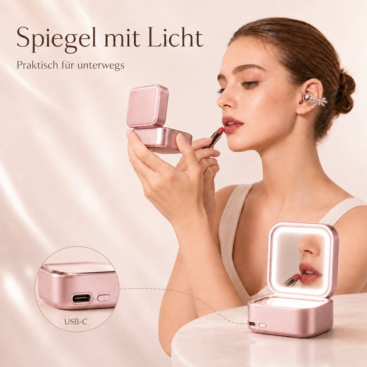 Futicare Kabellose Clip-On Bluetooth Kopfhörer mit Mikrofon,30 Std. Akku, IP56, Open-Ear-Kopfhörer (Bluetooth 6.0 Ohrclip Earbuds mit Spiegel-Ladebox, LED-Licht – Bild 3 von 5