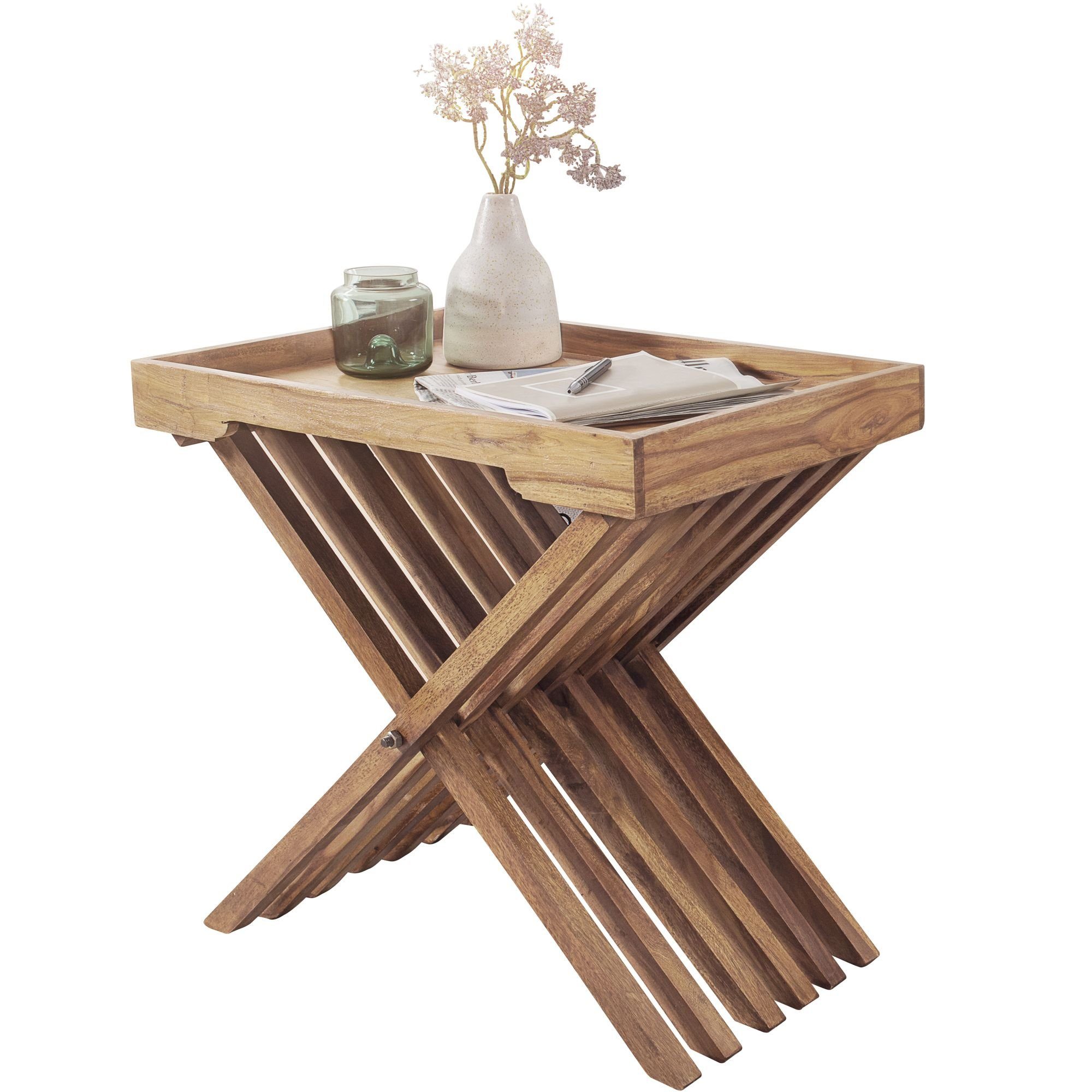 FINEBUY Tabletttisch »SuVa3512_1«, Beistelltisch Massivholz Design