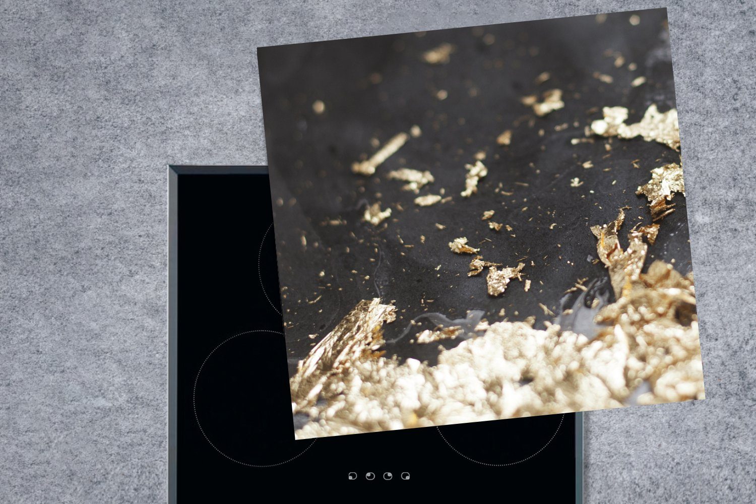 MuchoWow Herdblende-/Abdeckplatte Marmor Schwarz, küche für Ceranfeldabdeckung, cm, - Arbeitsplatte tlg), Gold Luxus (1 Vinyl, - 78x78 