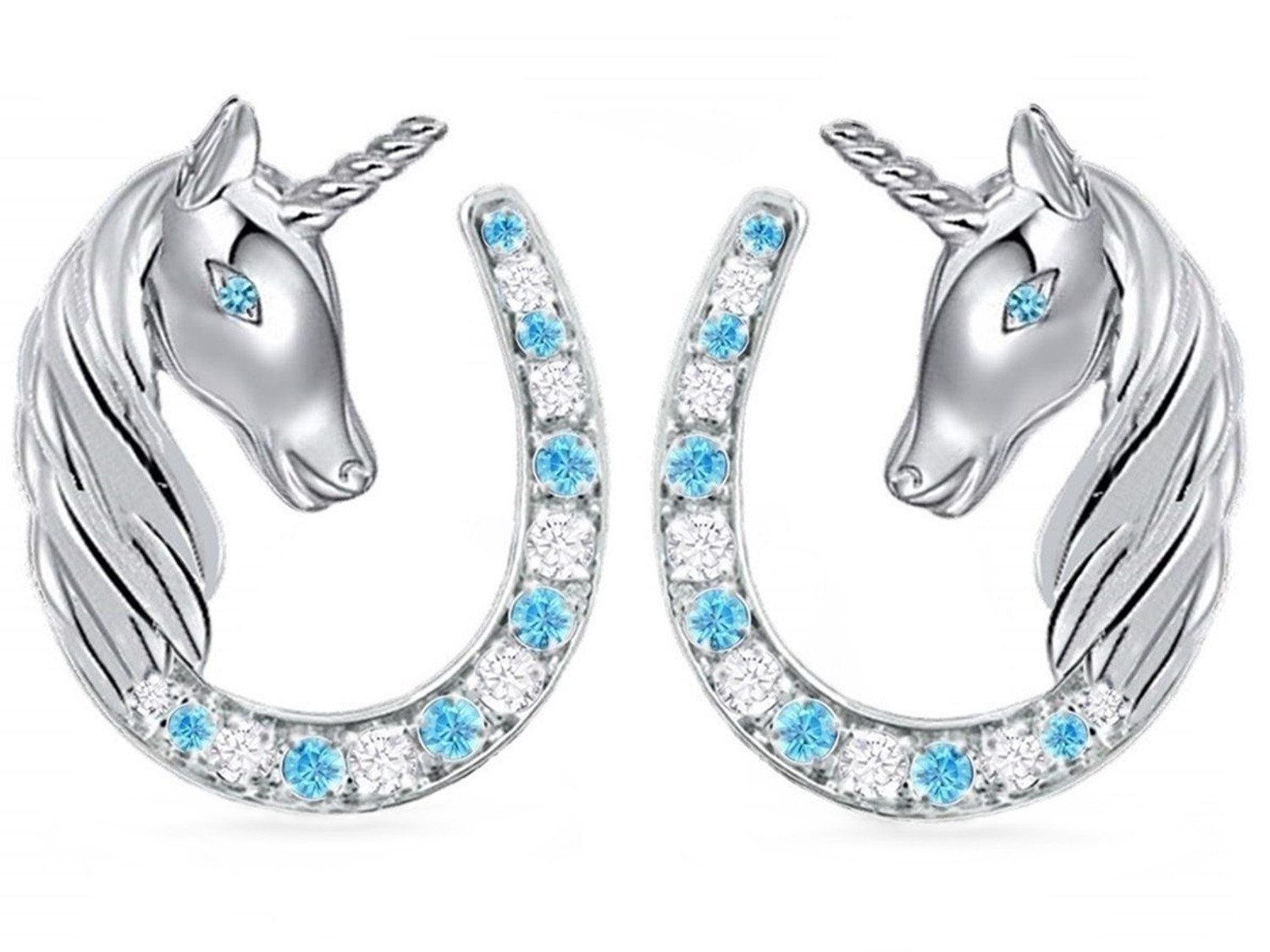 Valentinstagsgeschenk Goldene Hufeisen Paar Ohrstecker Pferd Einhorn Ohrstecker 925 Silber mit Hufeisen Zirkonia (1 Paar, inkl. Etui), Rhodiniert, bla