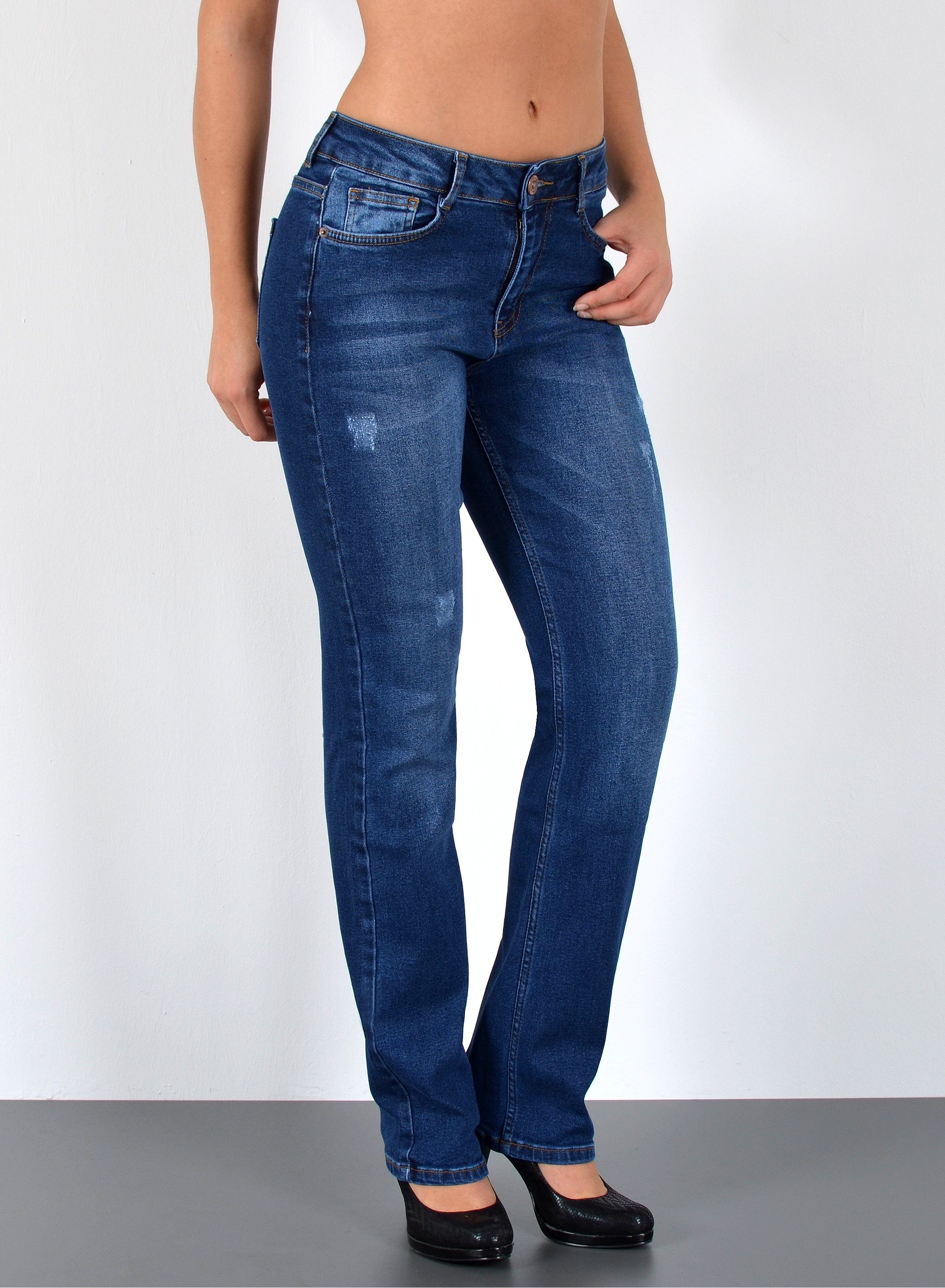 ESRA Straight-Jeans Damen Jeans Geradeschnitt Stretch Jeans Damen Regular F günstig online kaufen